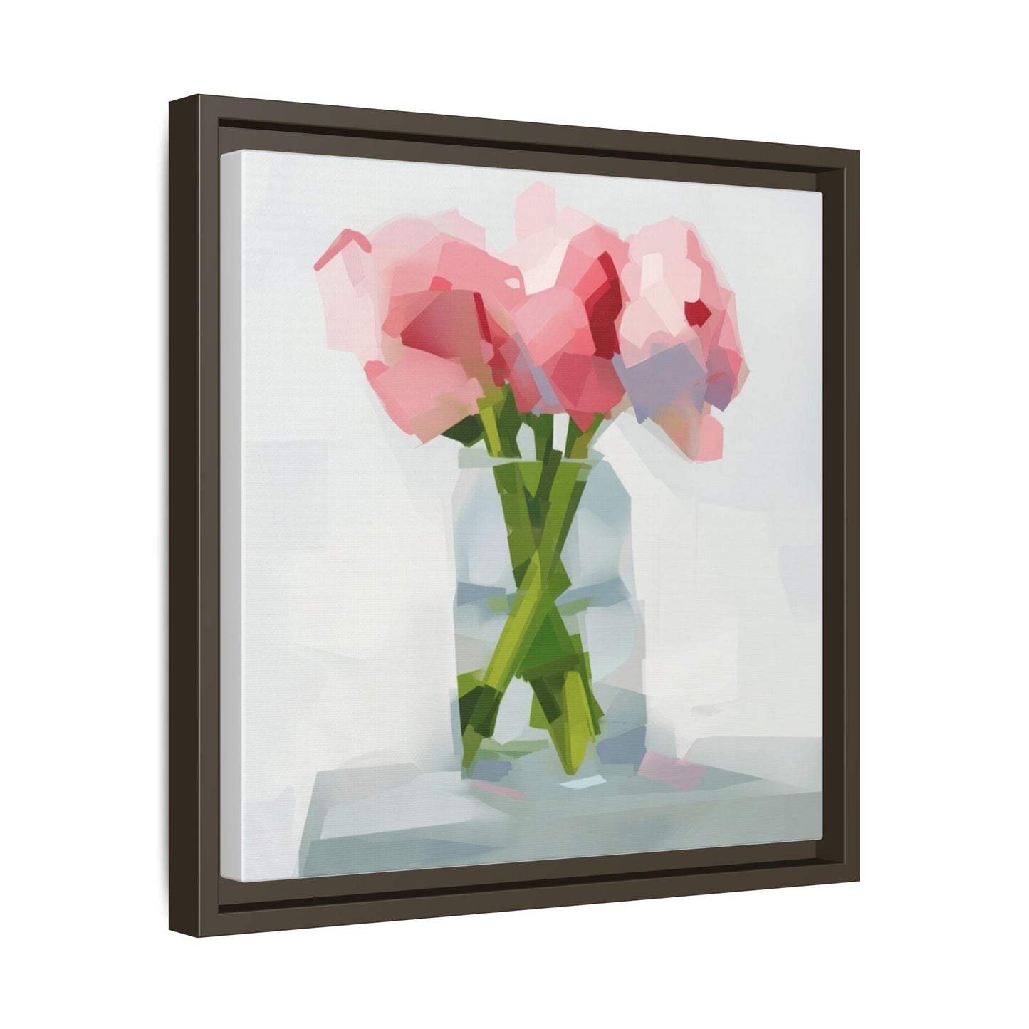 Framed Floral Canvas Art — Pink Peonies in Vase (Matte)