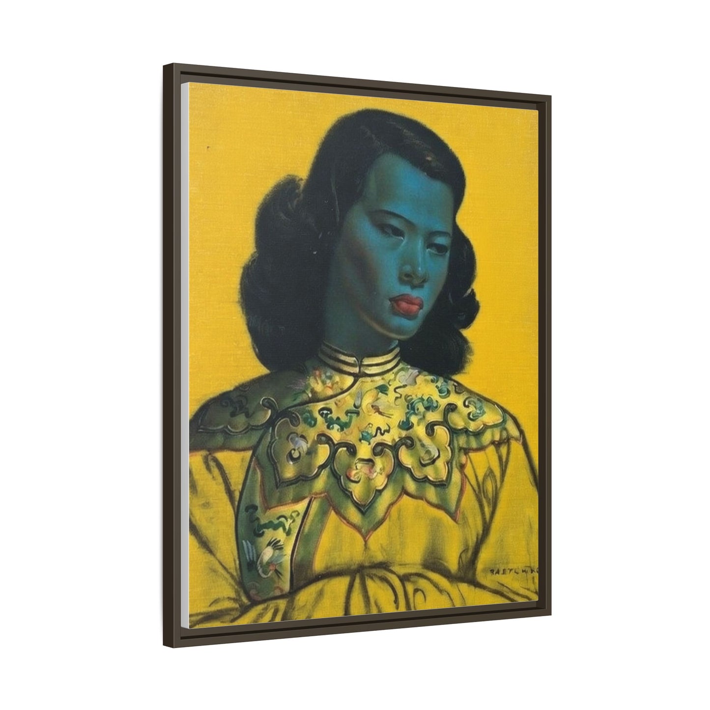 Framed Matte Canvas Art Print — Vintage Portrait with Yellow Background