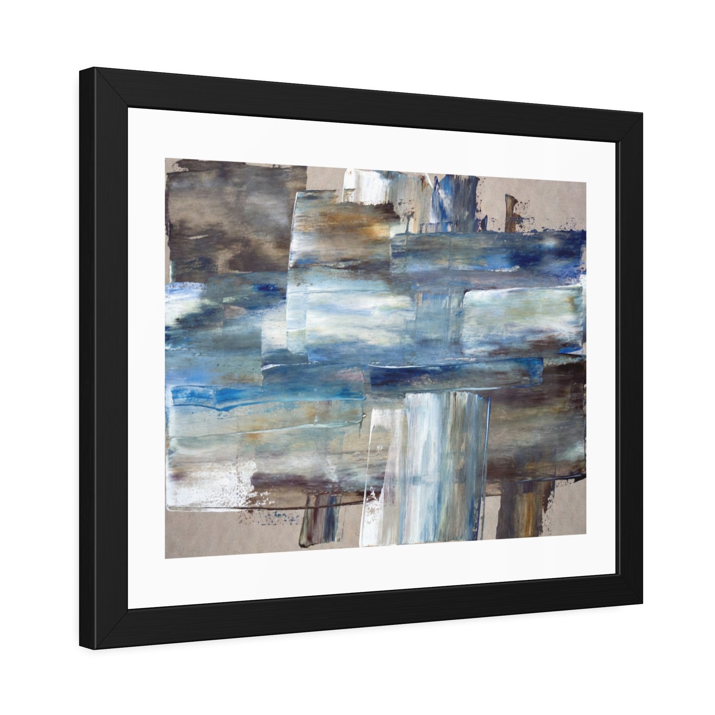 Abstract Blue Horizon Framed Paper Poster — Modern Coastal Wall Art