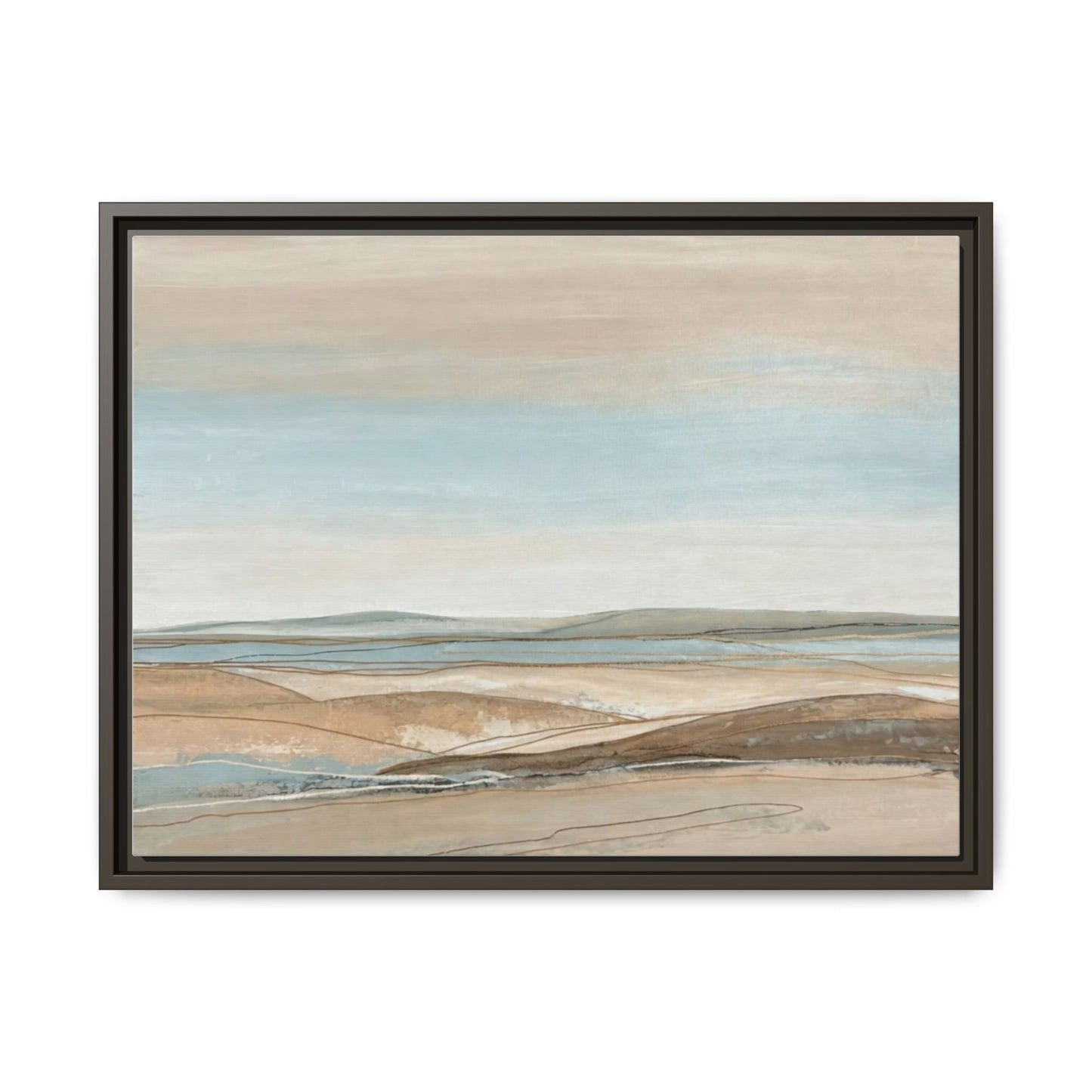 Framed Abstract Landscape Matte Canvas — Serene Coastal Horizon Wall Art