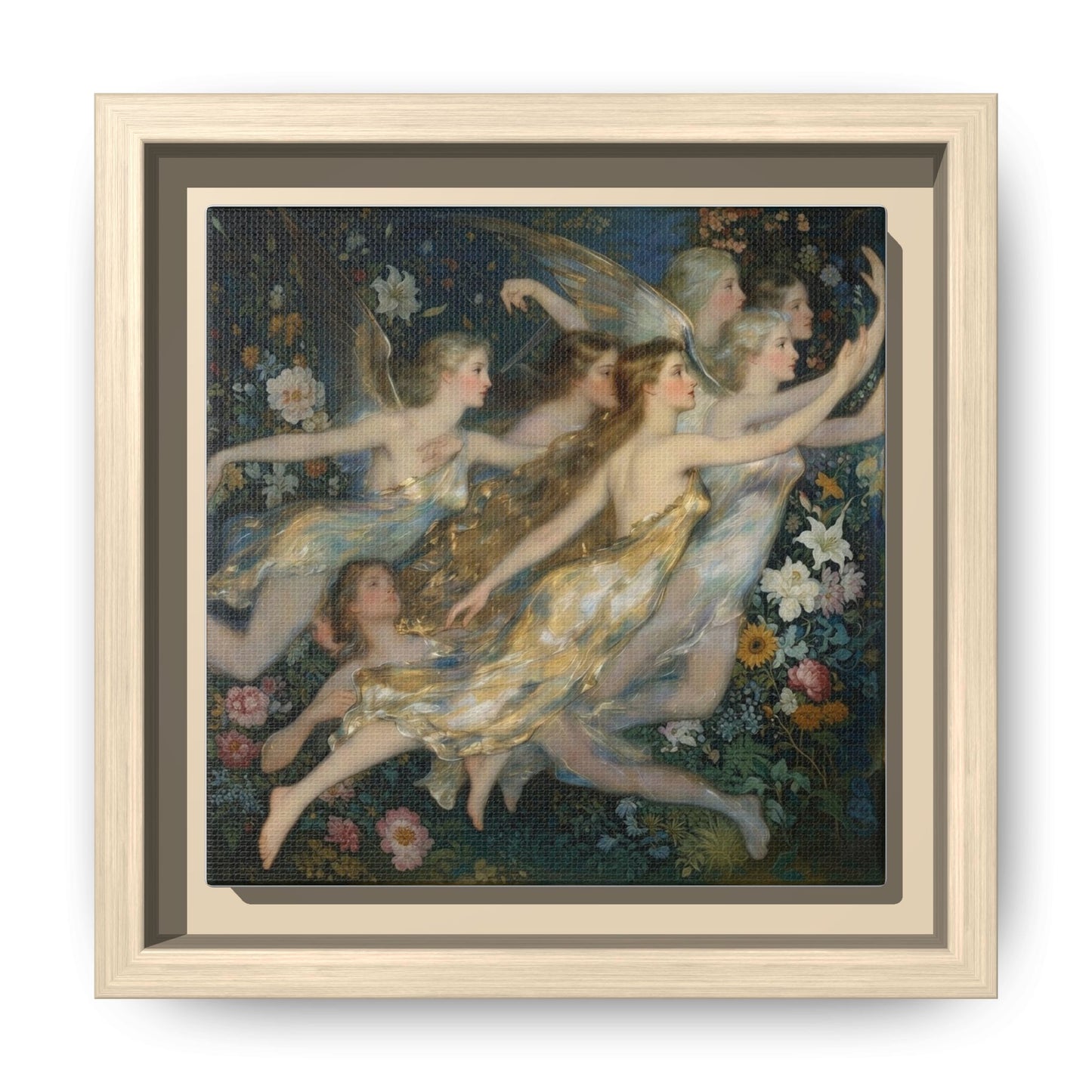 Framed Matte Canvas Wall Art — Vintage Fairies & Floral Painting