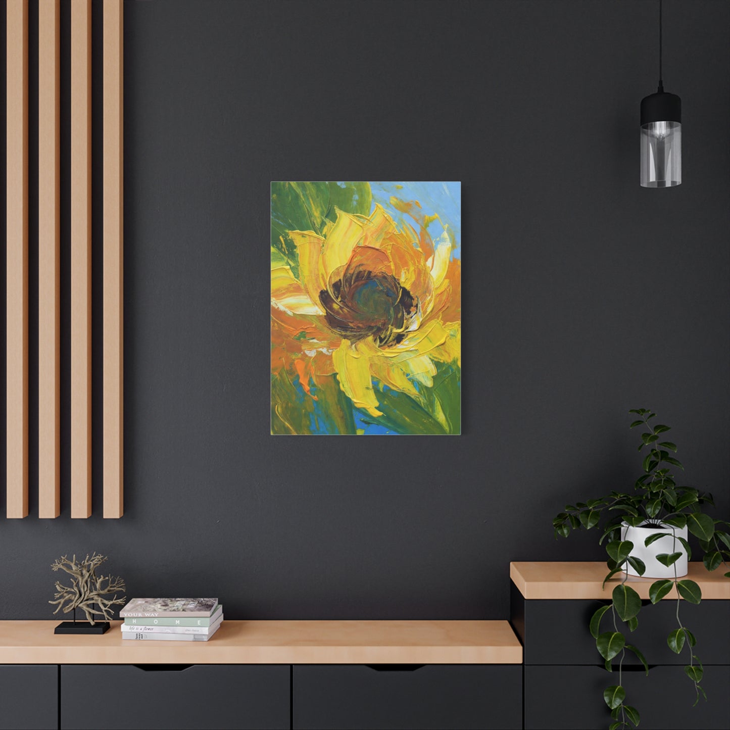 Sunflower Abstract Matte Canvas Wall Art — Bright Floral Painting on Stretched Canvas