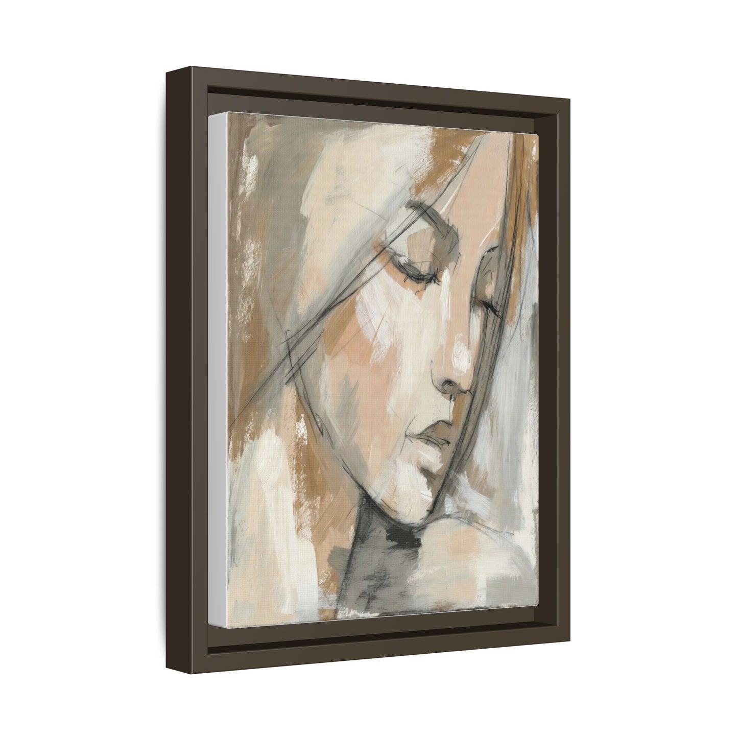 Framed Matte Canvas Art — Serene Abstract Portrait in Neutrals
