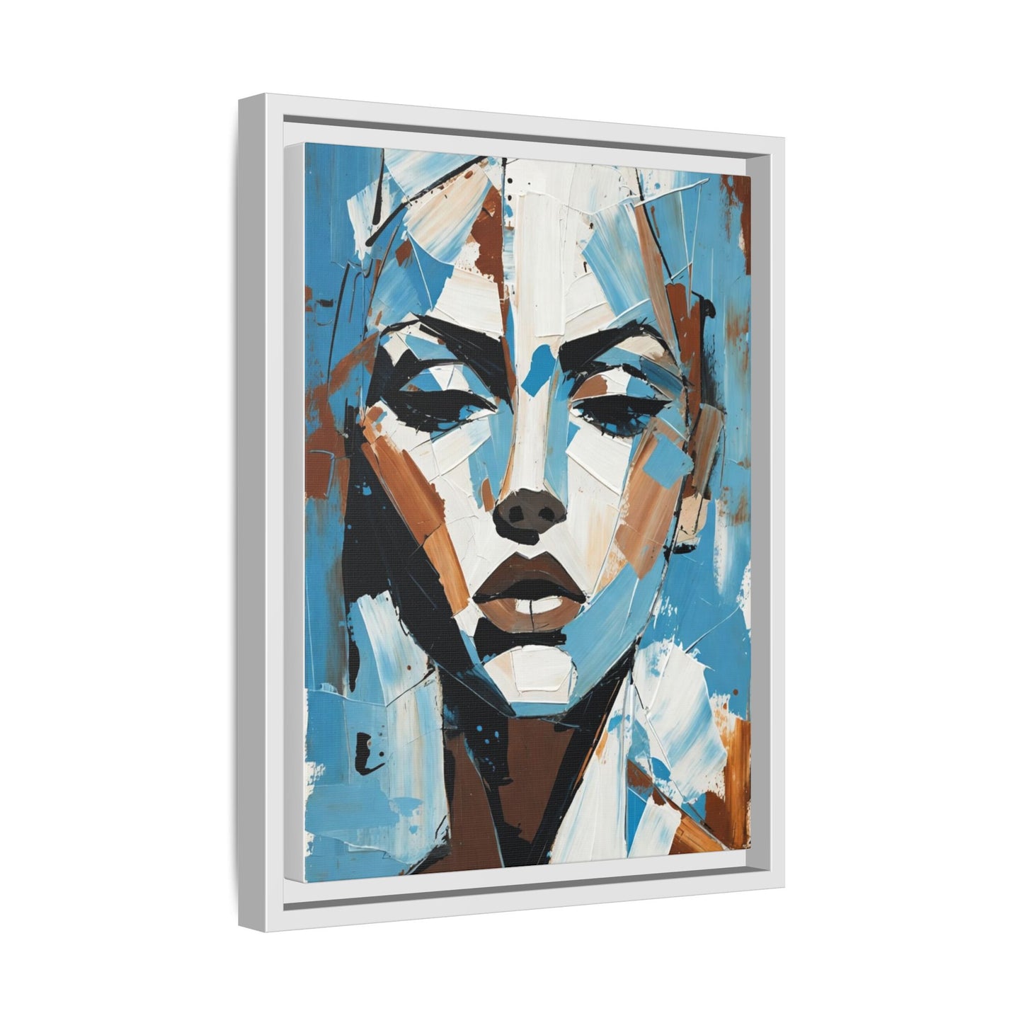 Abstract Blue Face Matte Canvas Wall Art — Framed Modern Portrait Print