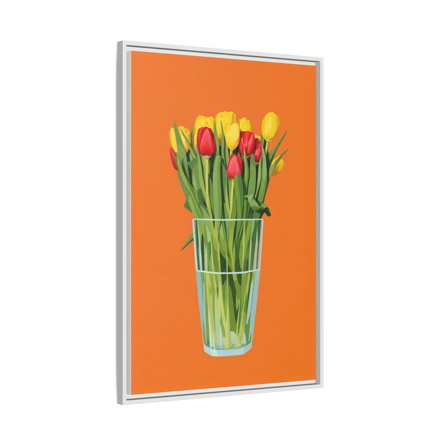 Framed Tulip Canvas Print — Colorful Tulips in Glass Vase