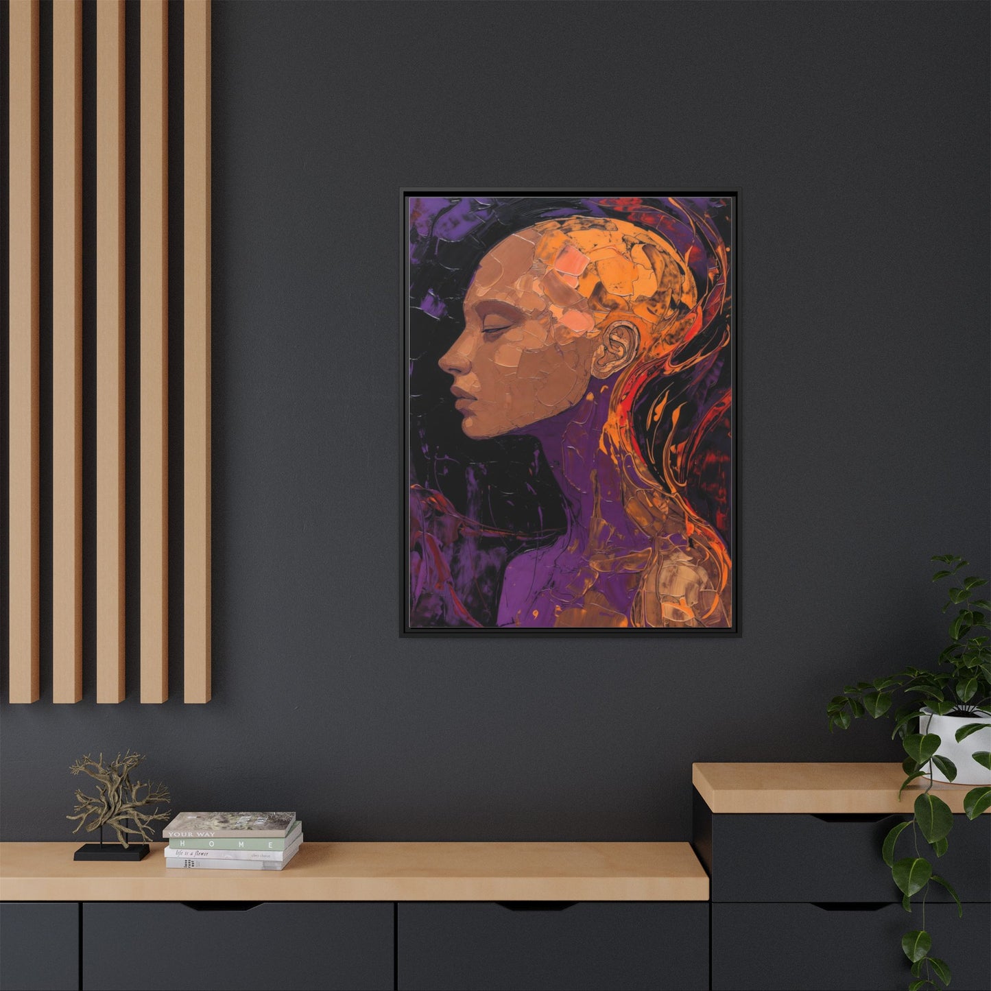 Abstract Profile Portrait Matte Framed Canvas — Multicolor Feminine Art Print