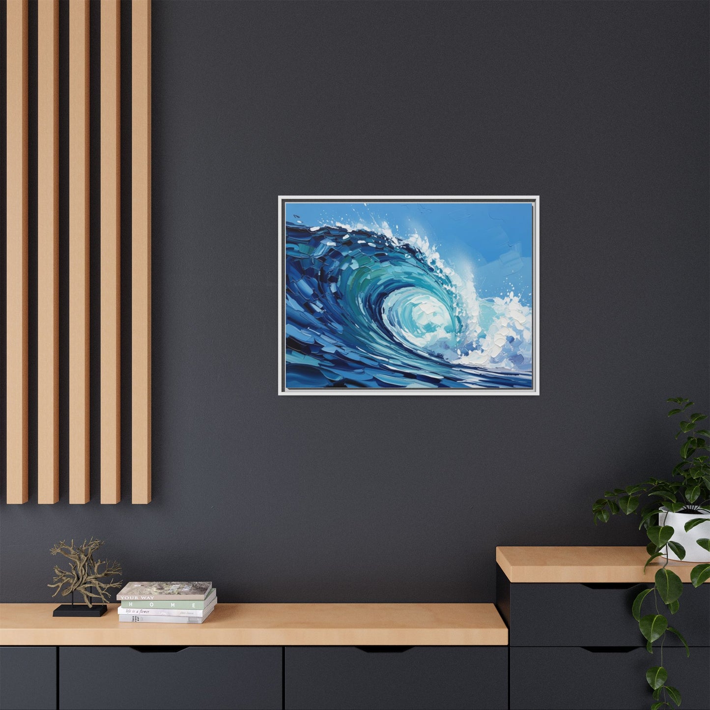 Framed Matte Canvas Wave Art — Blue Ocean Surf Wall Decor