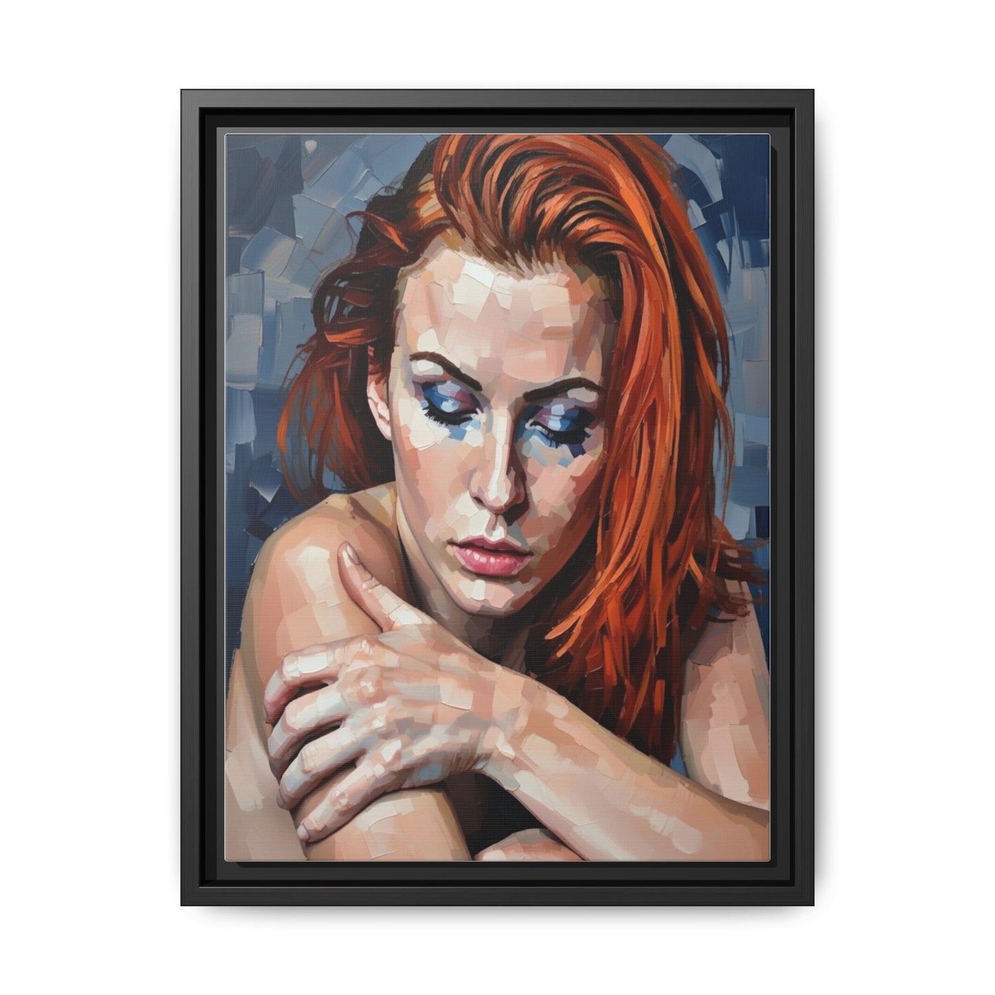 Framed Matte Canvas Art – Contemplative Redhead Portrait