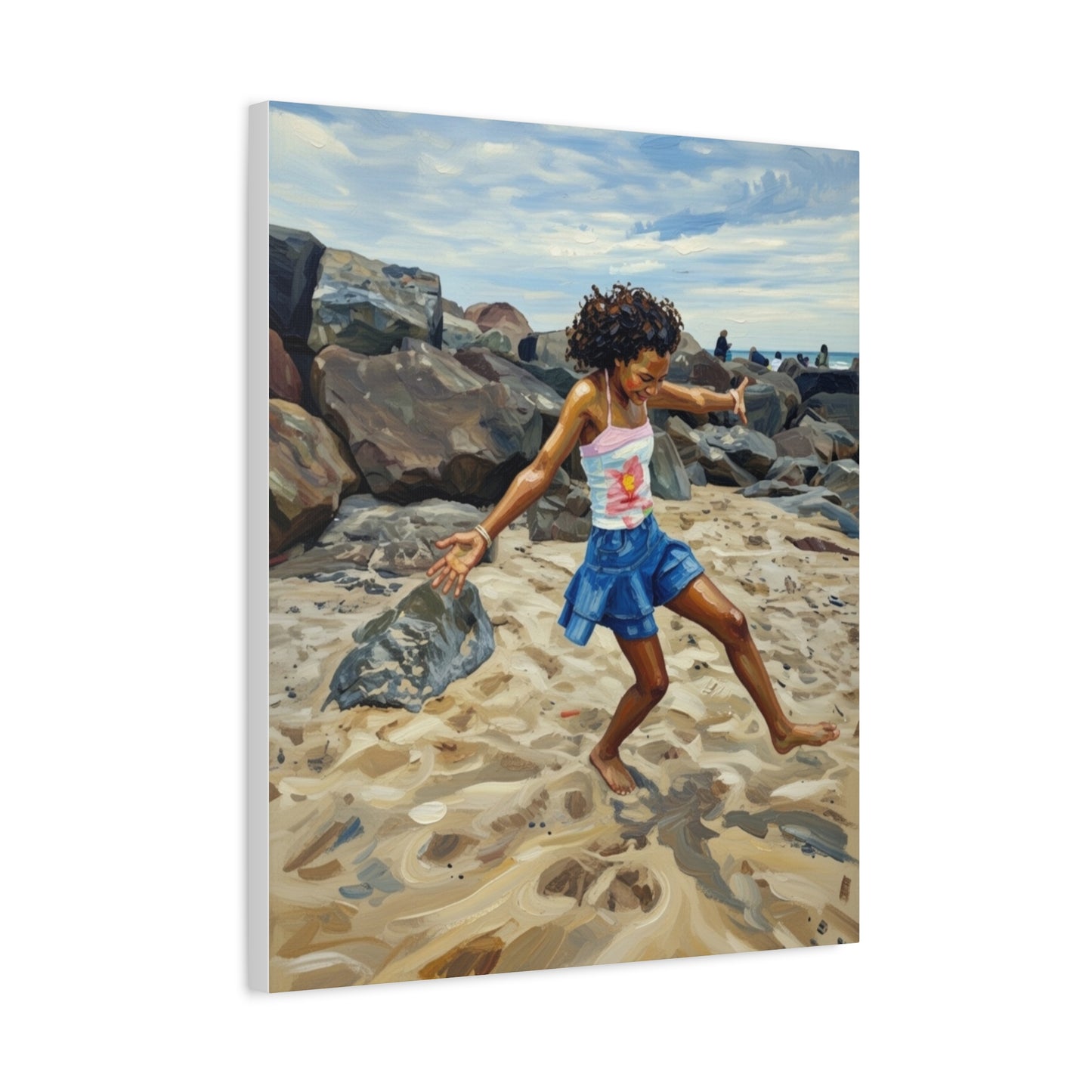Beach Joy Canvas Print — Child Playing on Sand Stretched Matte Wall Art