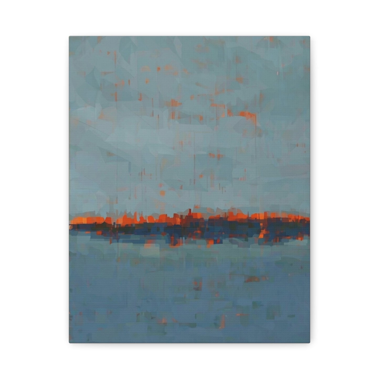 Abstract Coastal Horizon Canvas Print — Blue Teal with Orange Accent
