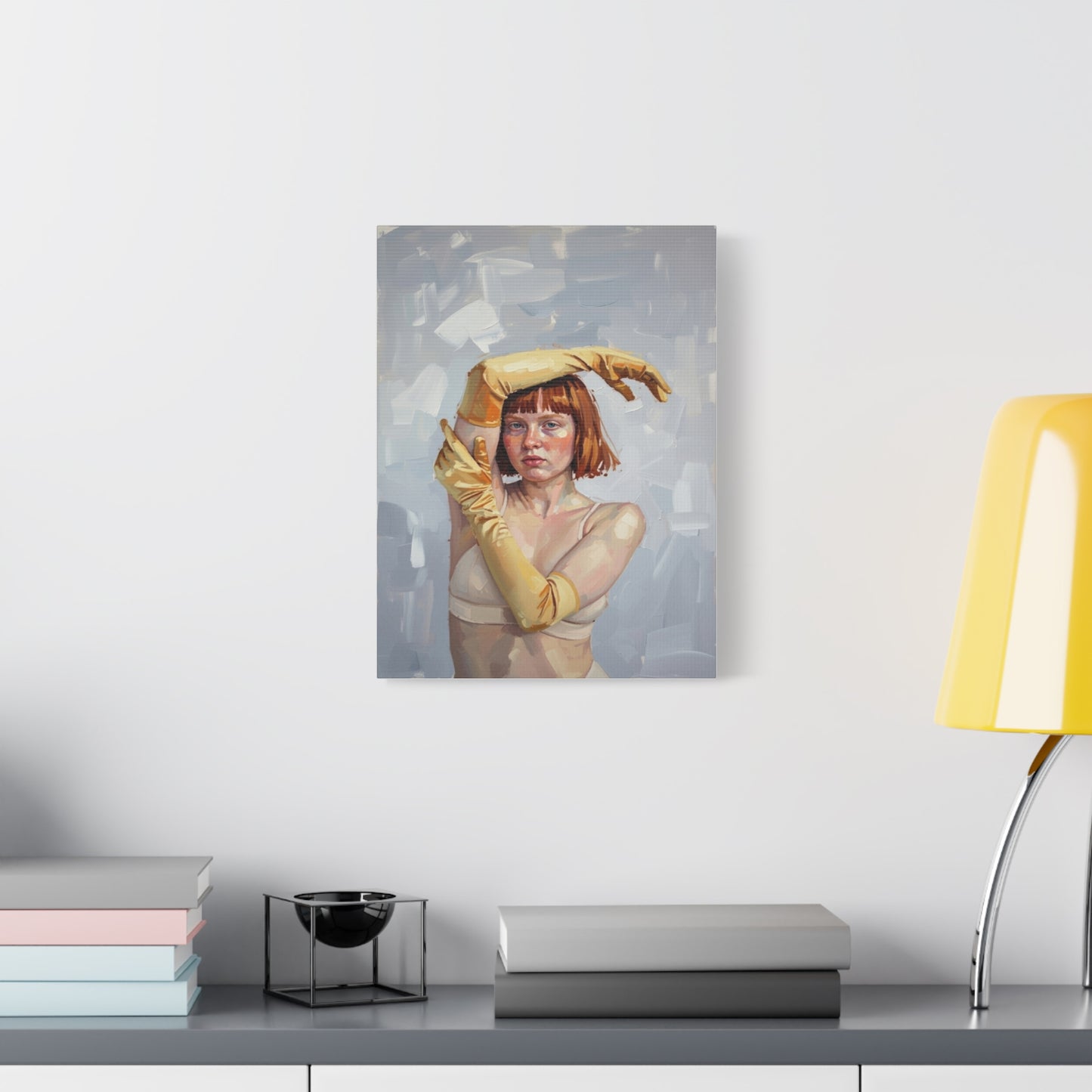 Portrait Canvas Print — Redheaded Woman with Yellow Gloves, Matte Stretched Art