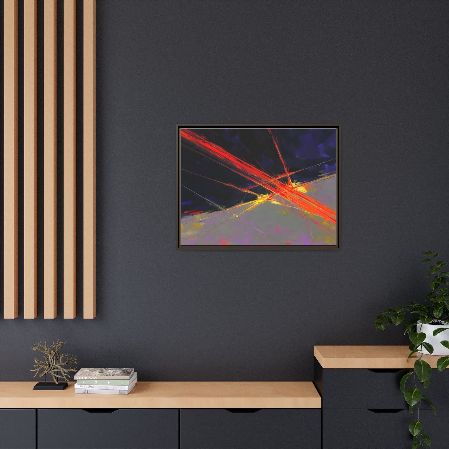 Abstract Red Streaks Framed Matte Canvas Art — Modern Multi‑Color Wall Decor