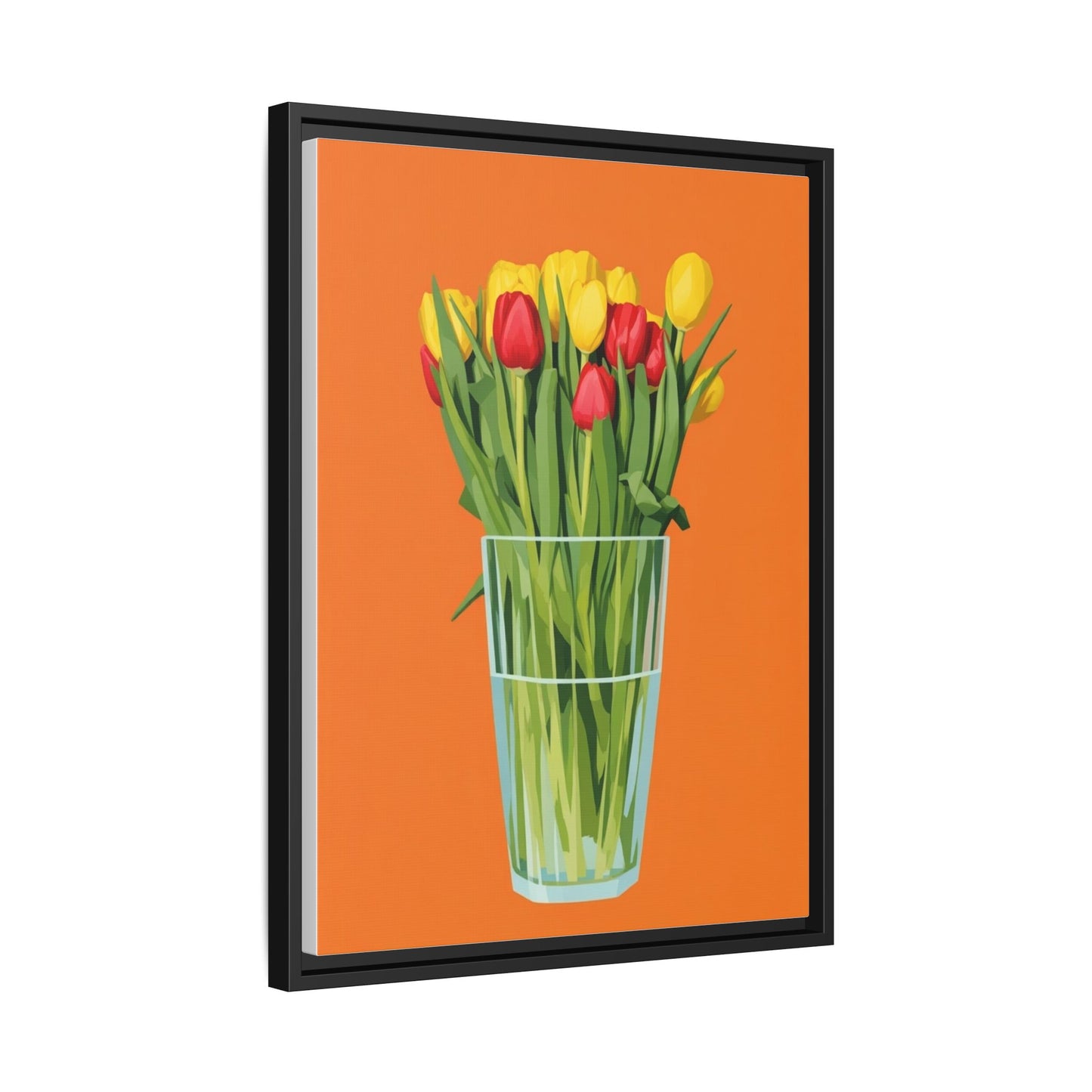 Framed Tulip Canvas Print — Colorful Tulips in Glass Vase