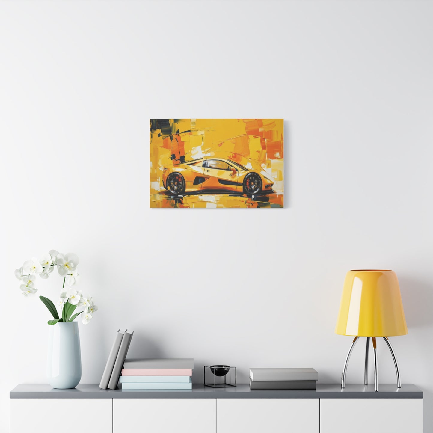 Yellow Sports Car Abstract Canvas Art - Matte Stretched Wall Print