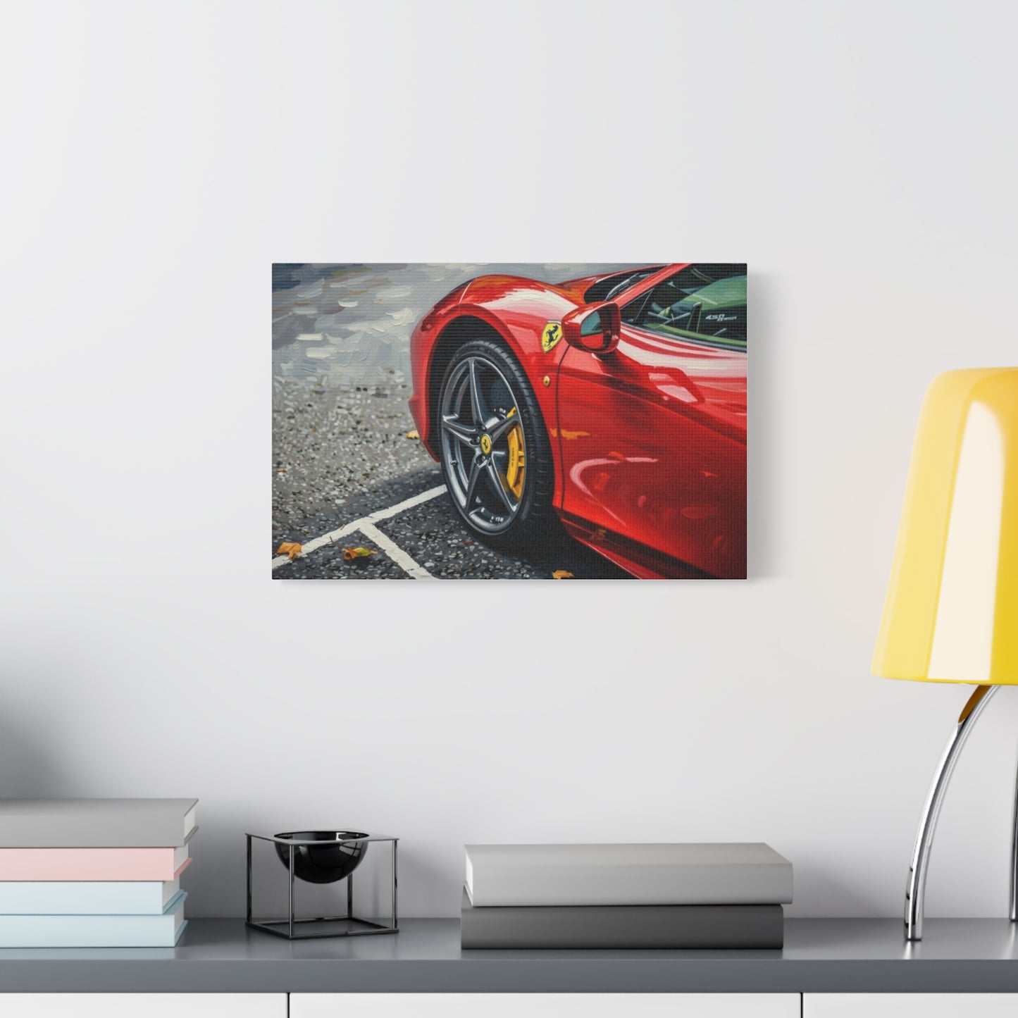Red Sports Car Canvas Print — Ferrari Wheel Close-Up Matte Stretched Wall Art