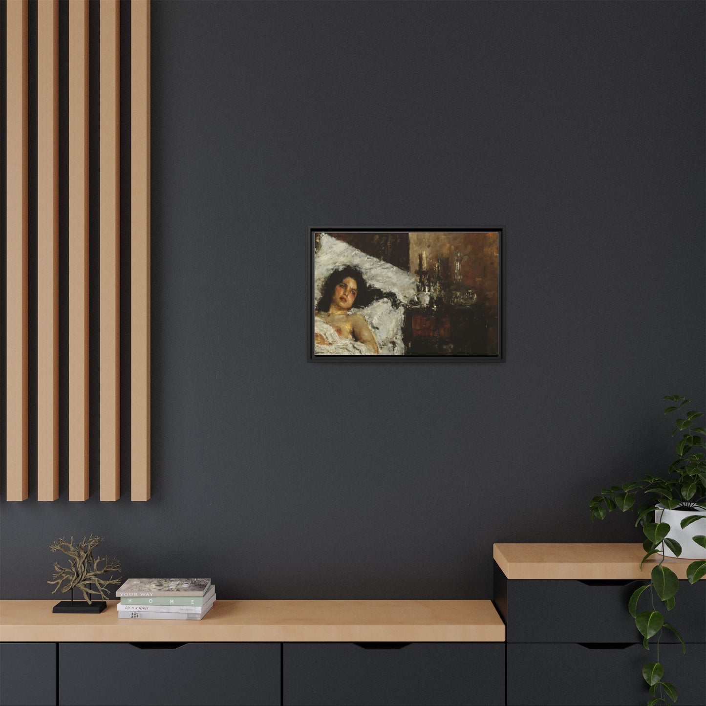 Resting by Antonio Mancini Framed Matte Canvas Wall Art Print