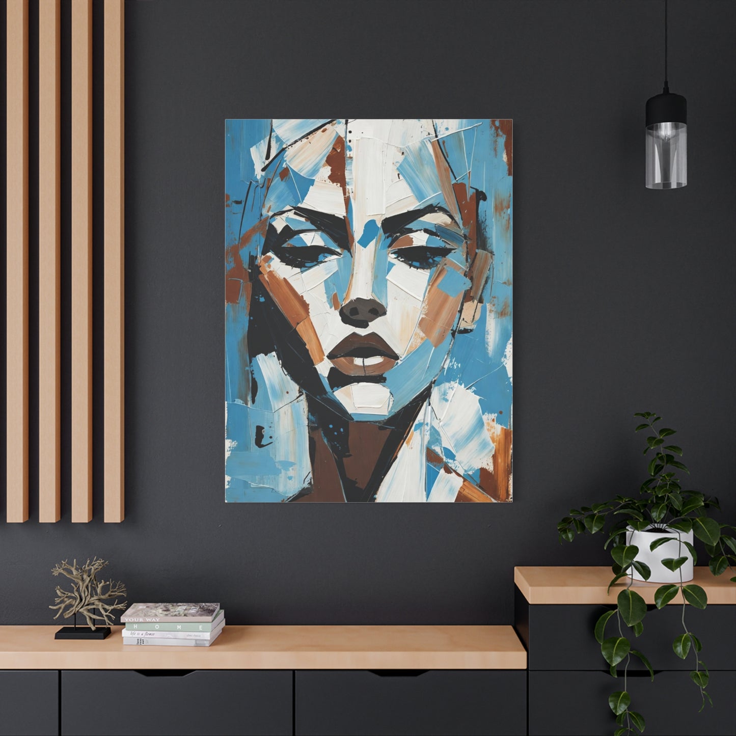 Abstract Blue Portrait Canvas Print — Modern Stretched Matte Wall Art