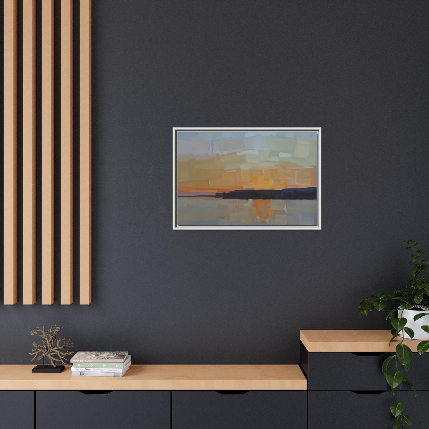 Framed Matte Canvas Sunset Abstract Landscape Art Print
