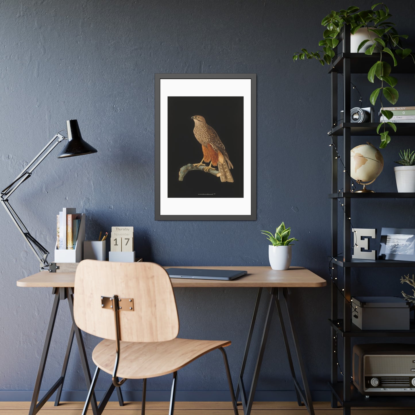 Framed Bird Art Print — Vintage Red-Shouldered Hawk Illustration Poster