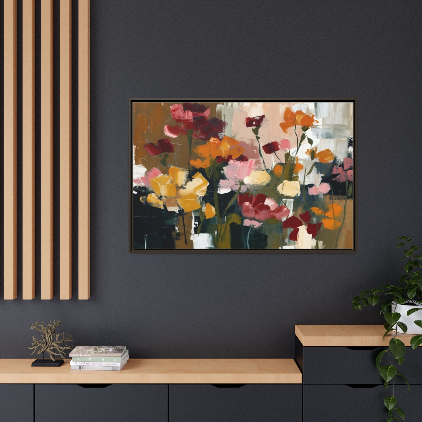 Framed Matte Canvas Floral Abstract Wall Art
