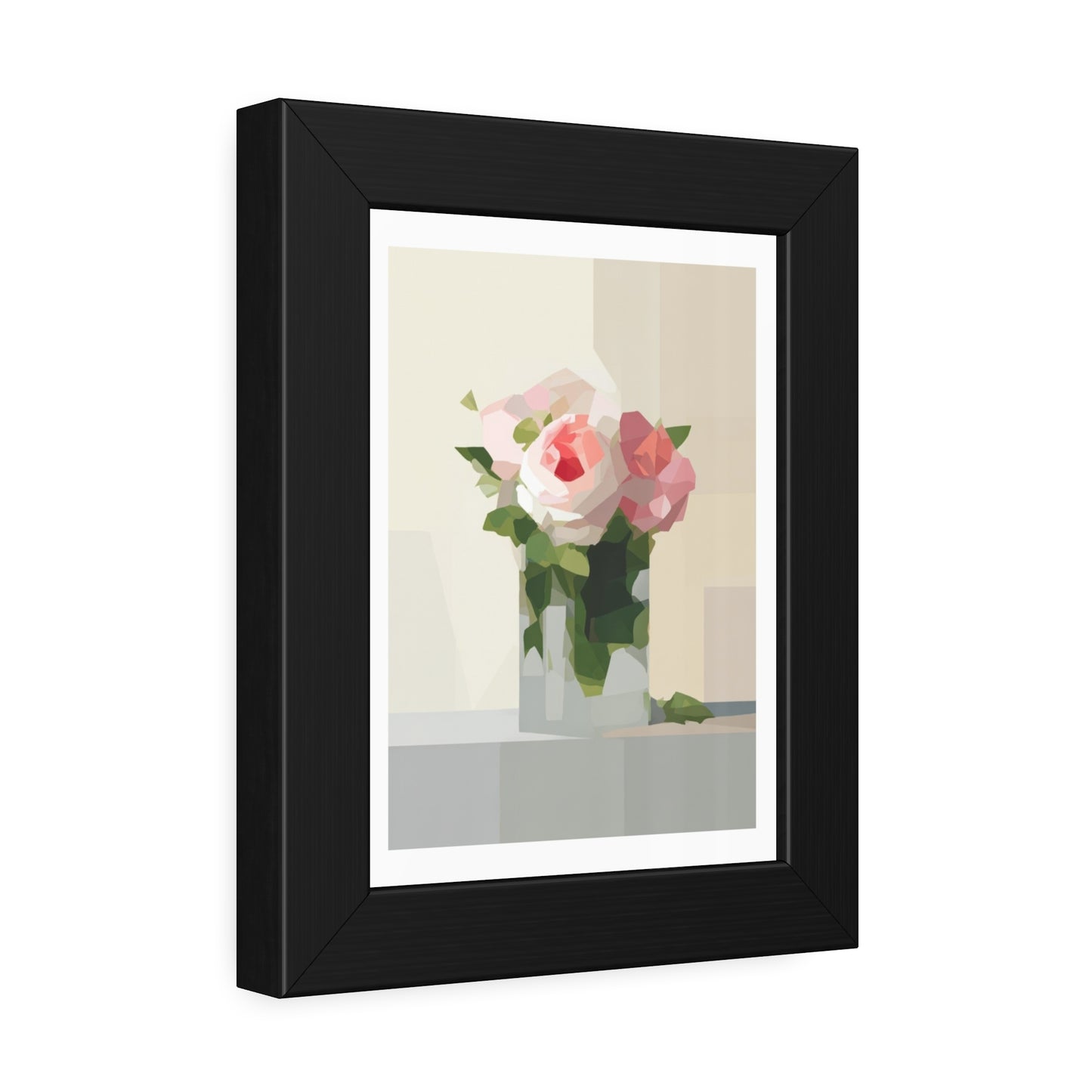 Framed Floral Poster — Geometric Pink Rose Wall Art