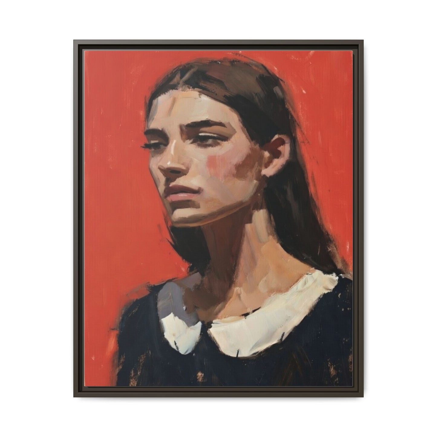 Framed Matte Canvas Portrait Print — Moody Red Figurative Art
