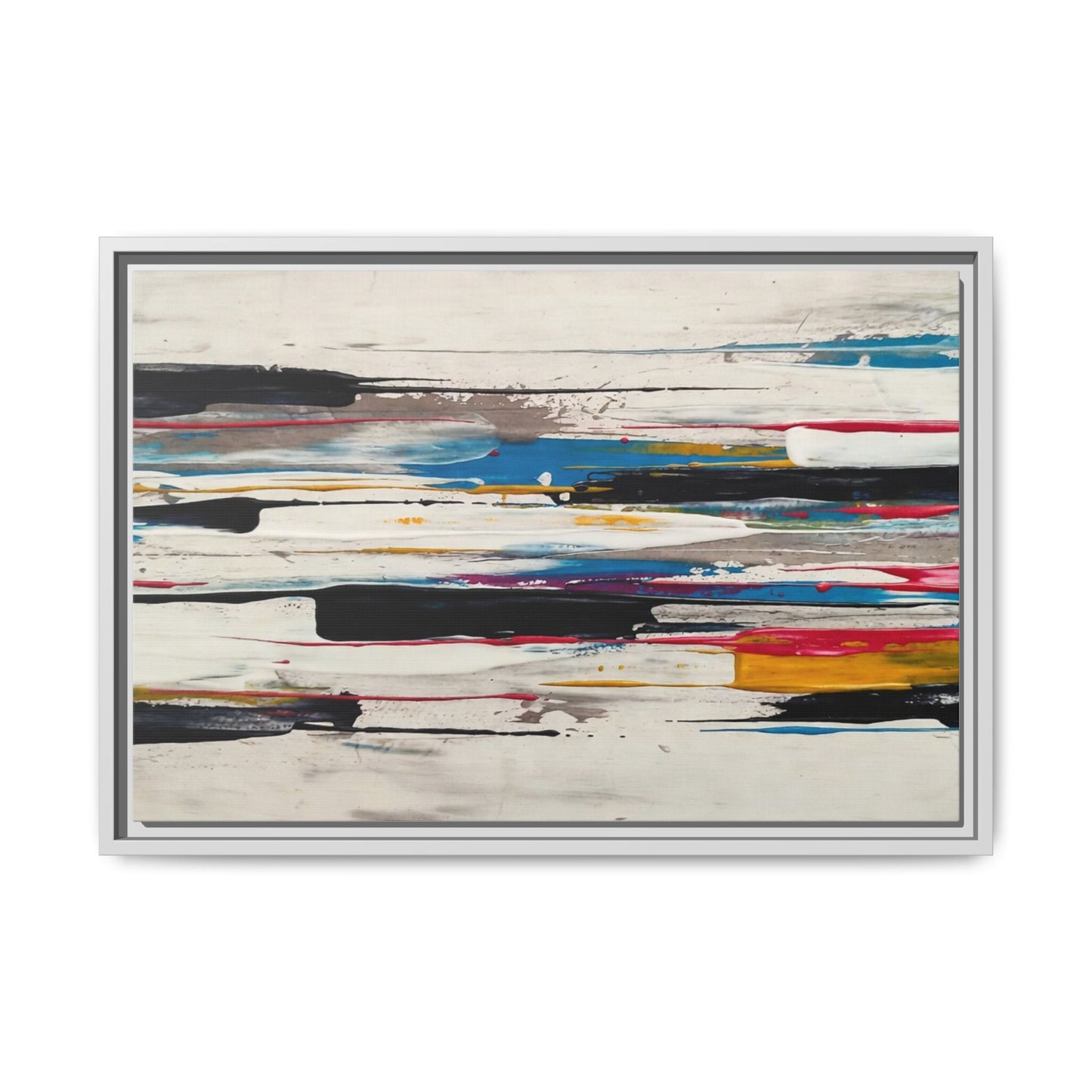 Abstract Multi-Color Framed Canvas Wall Art — Modern Horizontal Brushstroke Print
