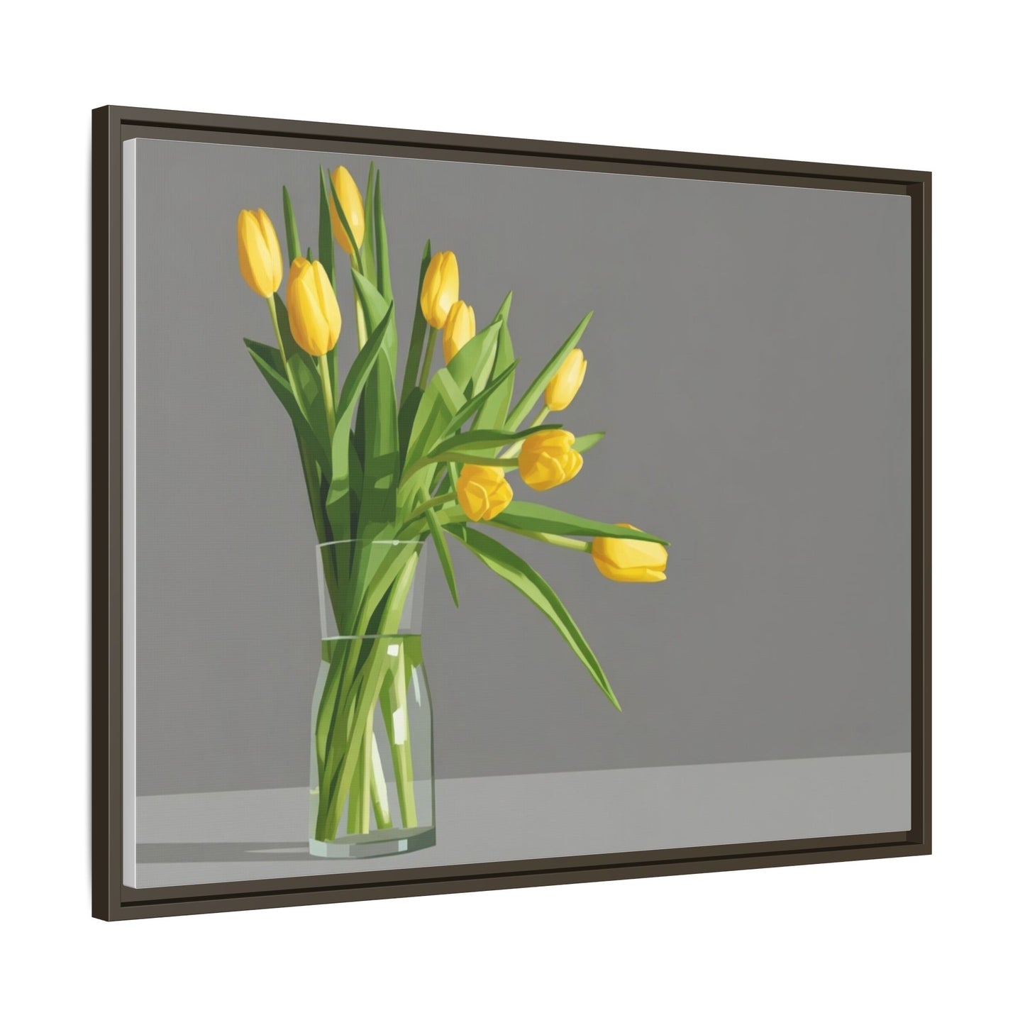 Framed Matte Canvas Art — Yellow Tulip Vase Wall Print