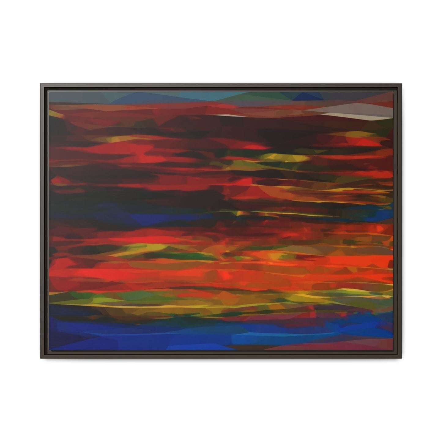 Abstract Multi-Color Matte Canvas Framed Wall Art — Bold Red & Blue Modern Painting