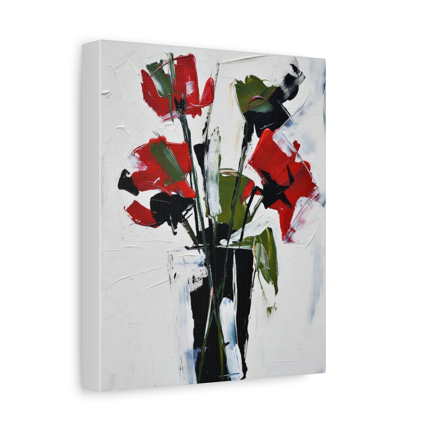 Red Floral Abstract Canvas Print — Modern Painterly Flowers on Matte Stretched Canvas