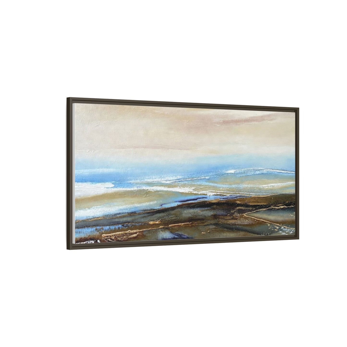 Framed Abstract Seascape Matte Canvas — Coastal Blue & Earth Tone Wall Art