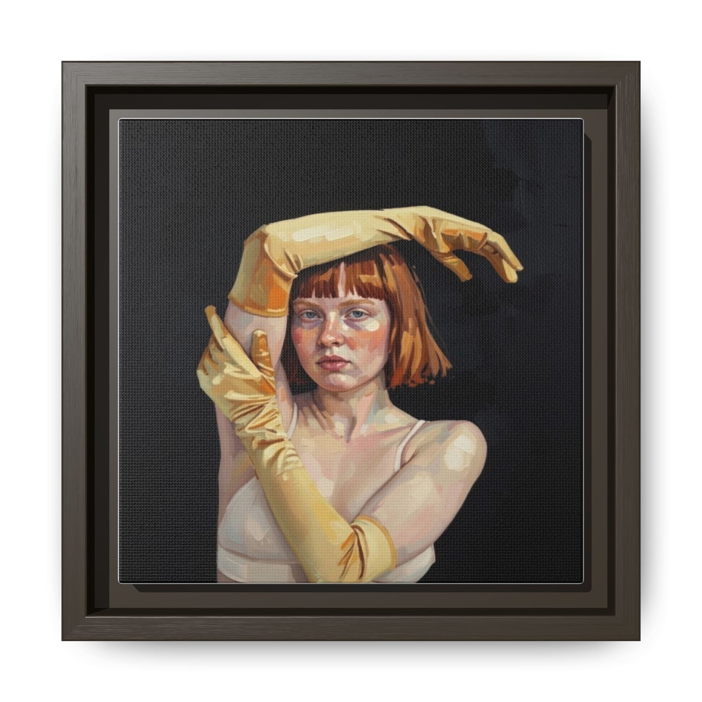 Framed Matte Canvas Art – Portrait of Woman in Yellow Gloves
