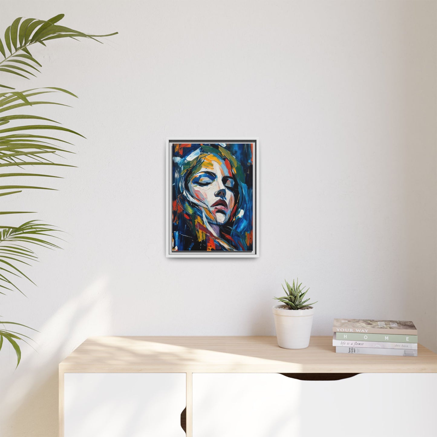 Abstract Colorful Woman Portrait — Framed Matte Canvas Wall Art