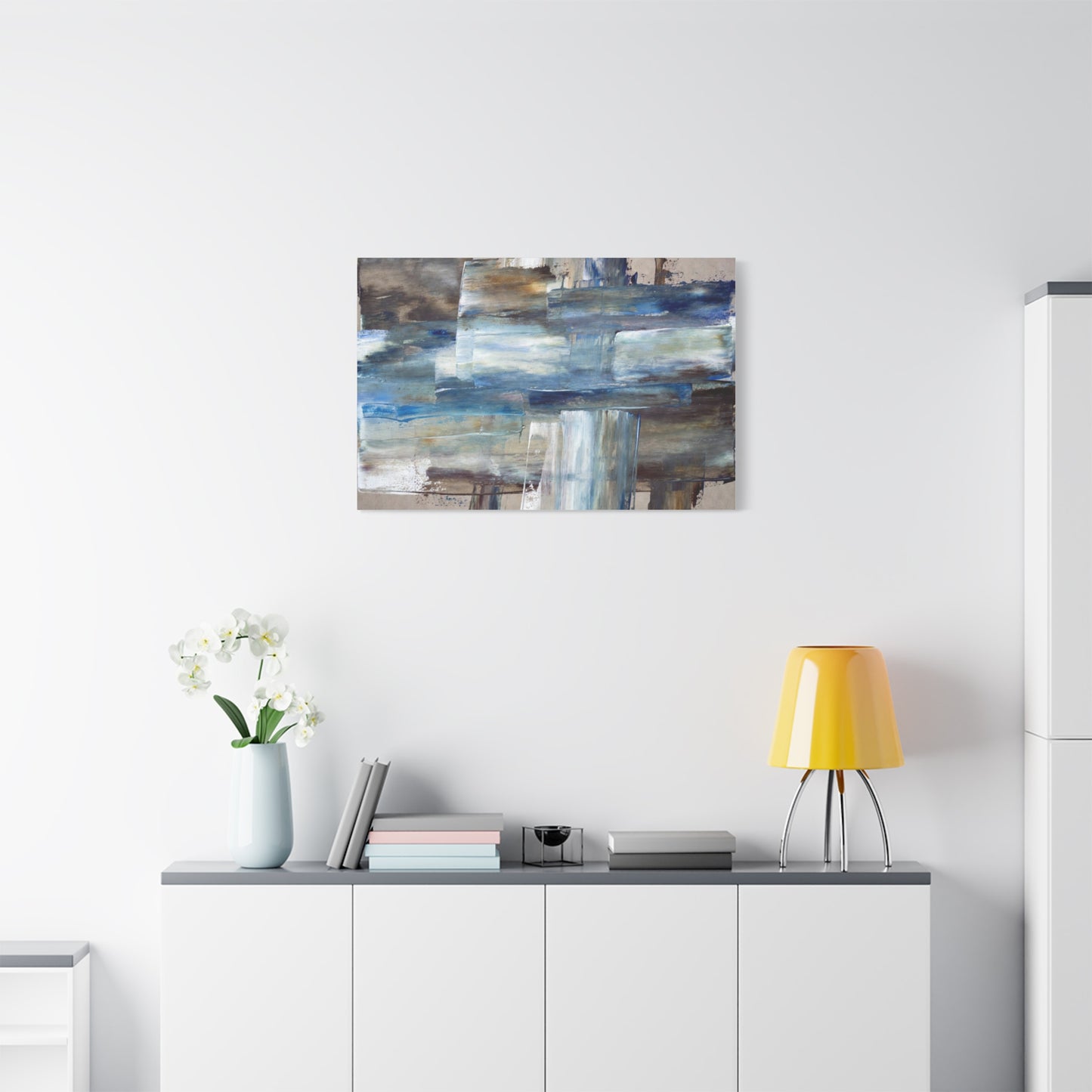 Abstract Blue Waterfall Matte Canvas Wall Art, Stretched 1.25"