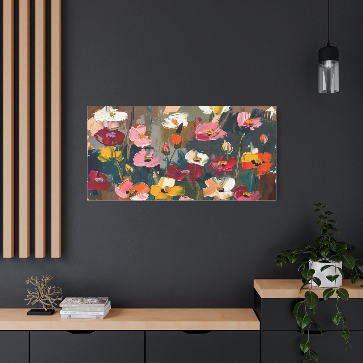 Abstract Floral Canvas Wall Art — Colorful Poppies Matte Stretched Print