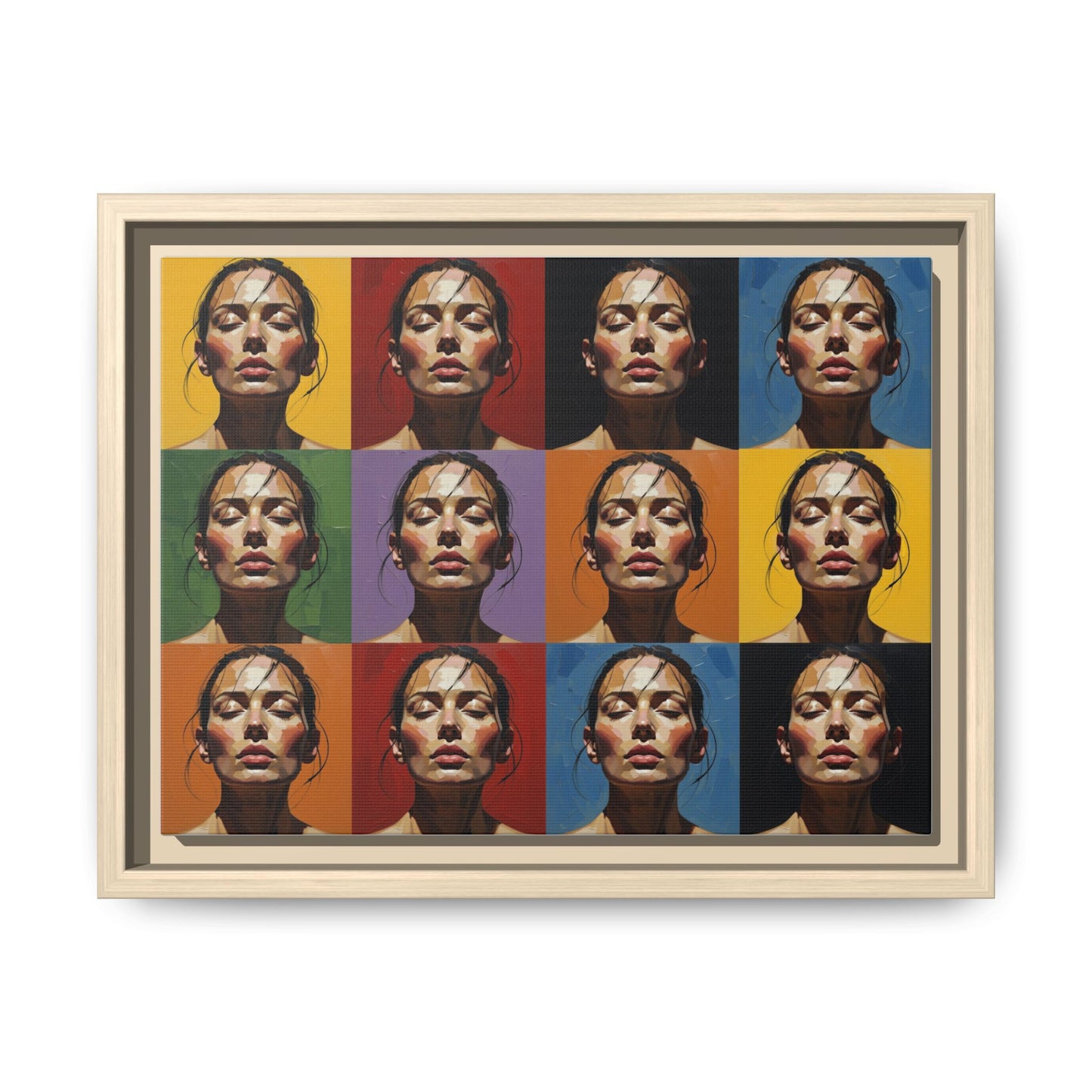 Pop Art Portrait Matte Canvas Print — Framed Multi-Color Grid