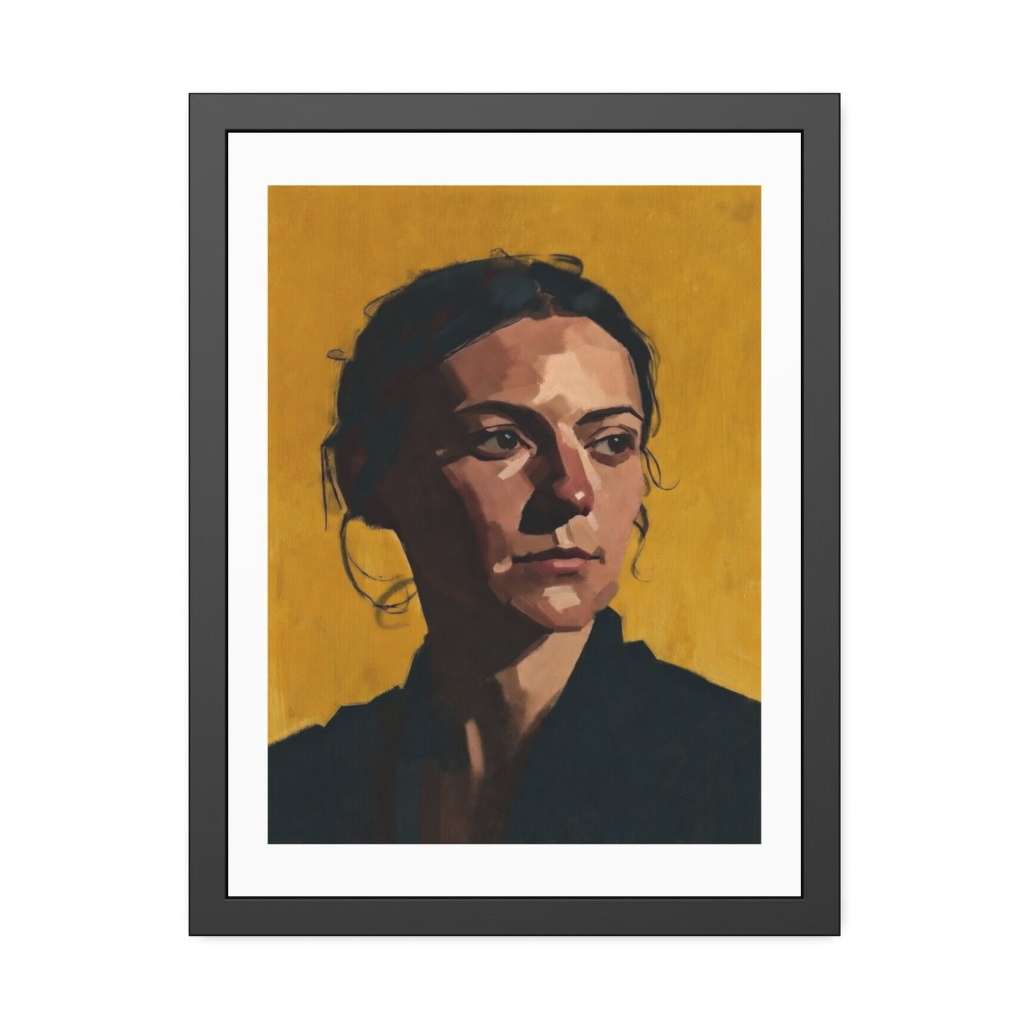 Framed Portrait Poster — Modern Painted Portrait on Mustard Background