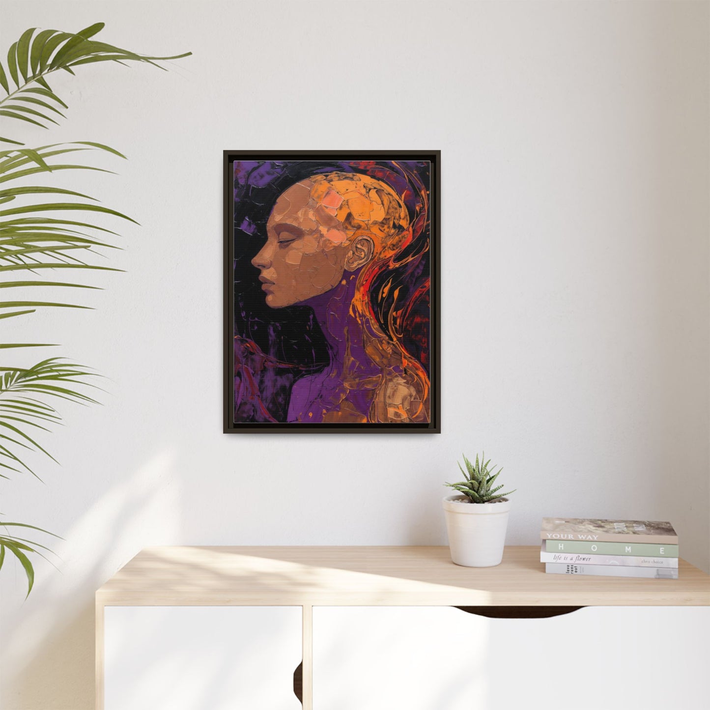 Abstract Profile Portrait Matte Framed Canvas — Multicolor Feminine Art Print