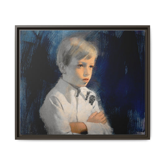 Painting of boy by Unknown Artist Framed Matte Canvas Wall Art Print