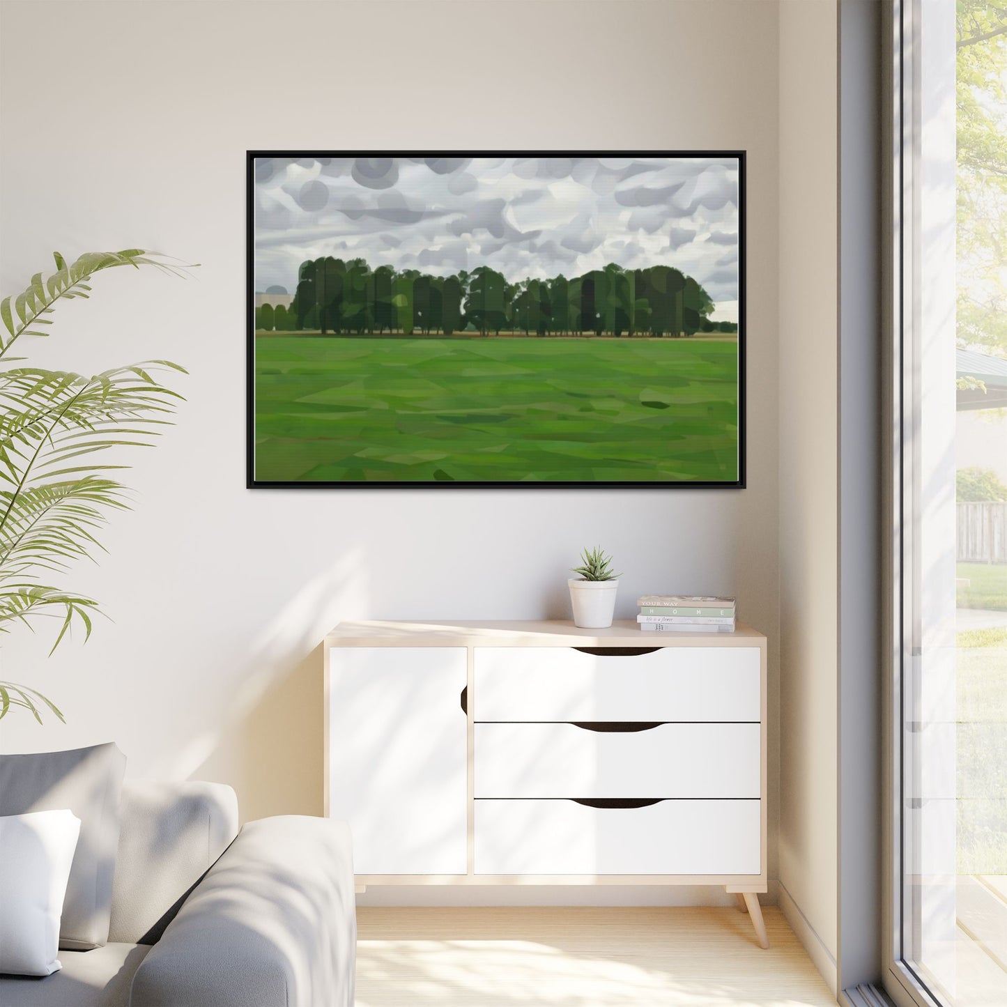 Framed Matte Canvas Print — Minimalist Green Landscape Art