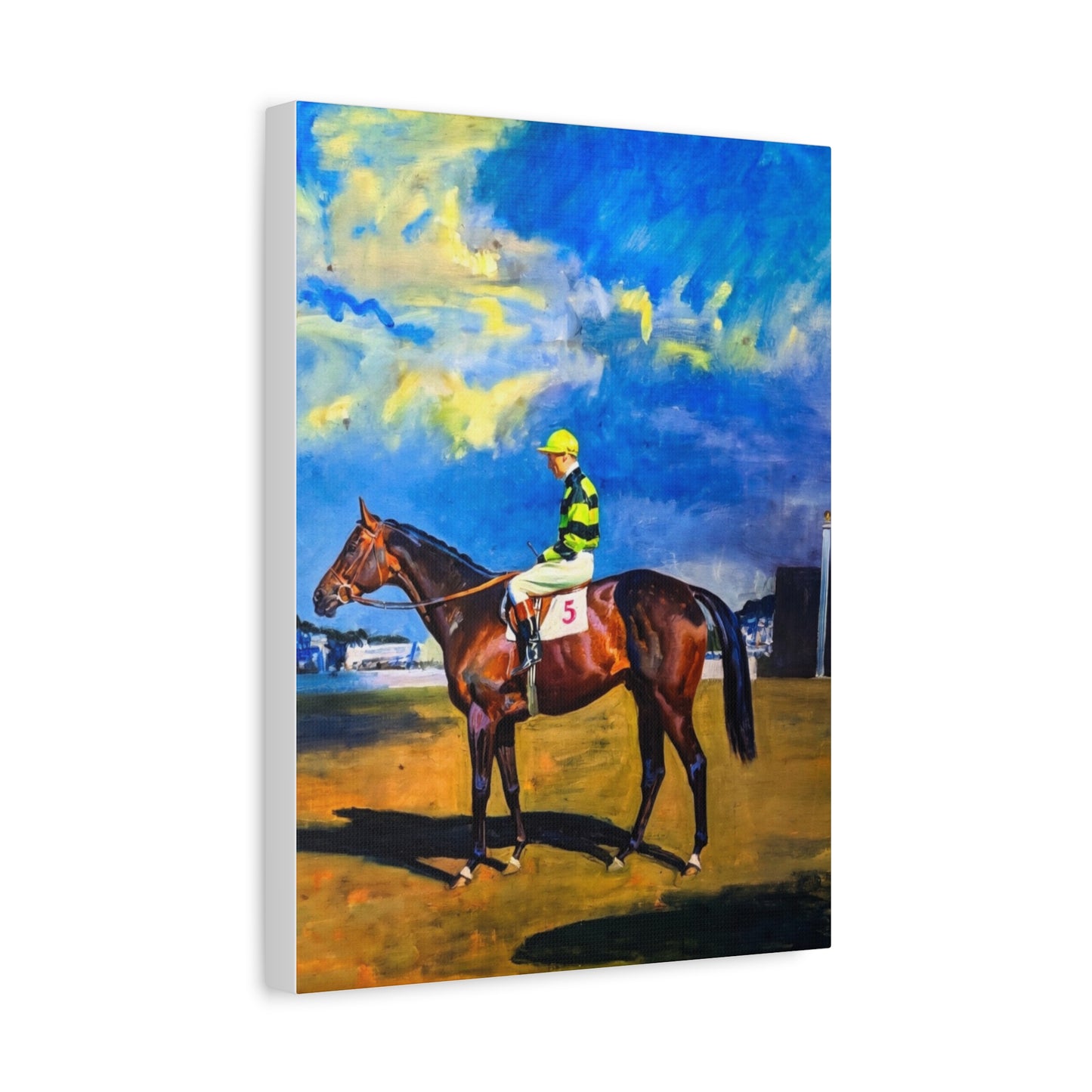 Horse Racing Jockey Canvas Print — Equestrian Art Matte Stretched Wall Decor