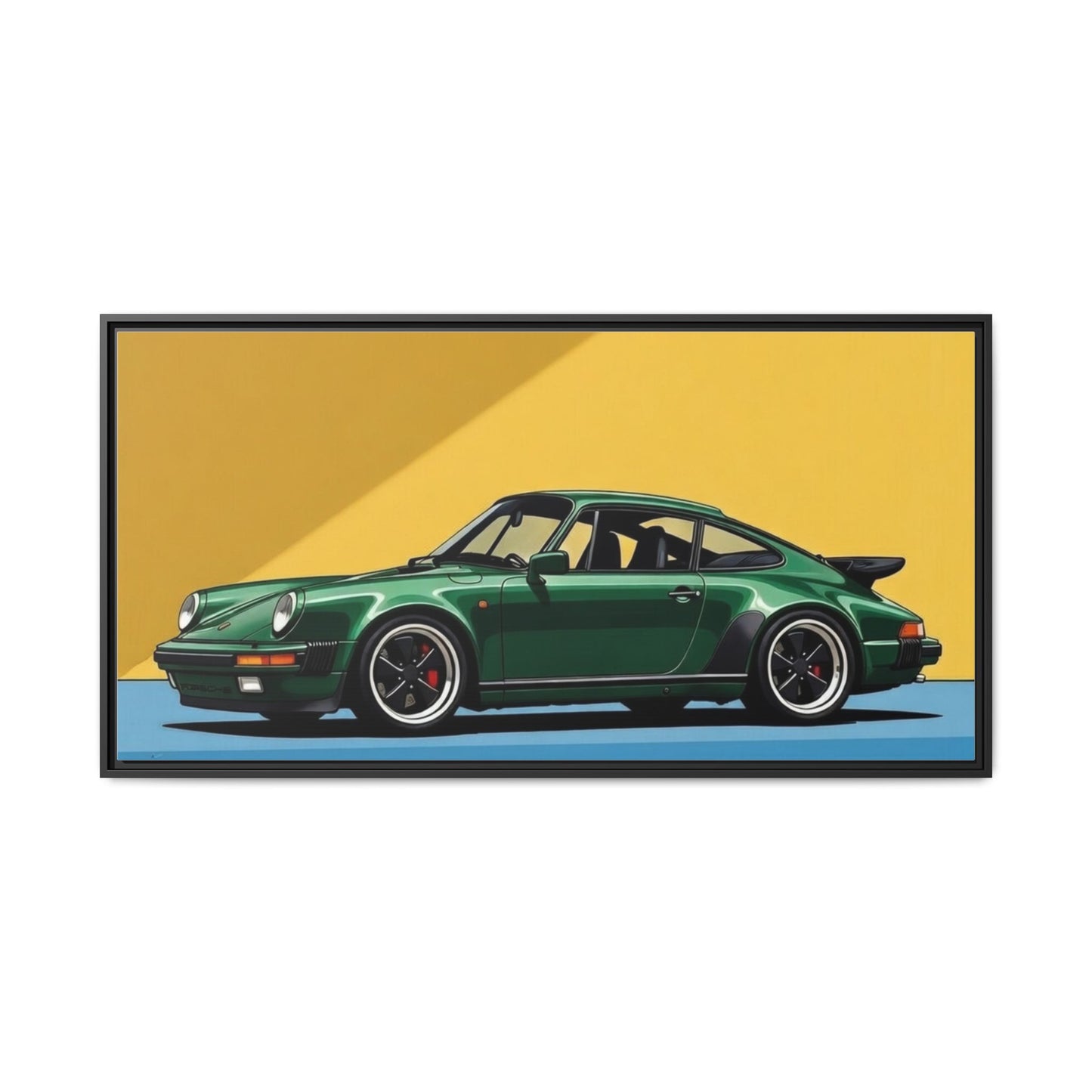 Framed Matte Canvas — Green Sports Car Wall Art