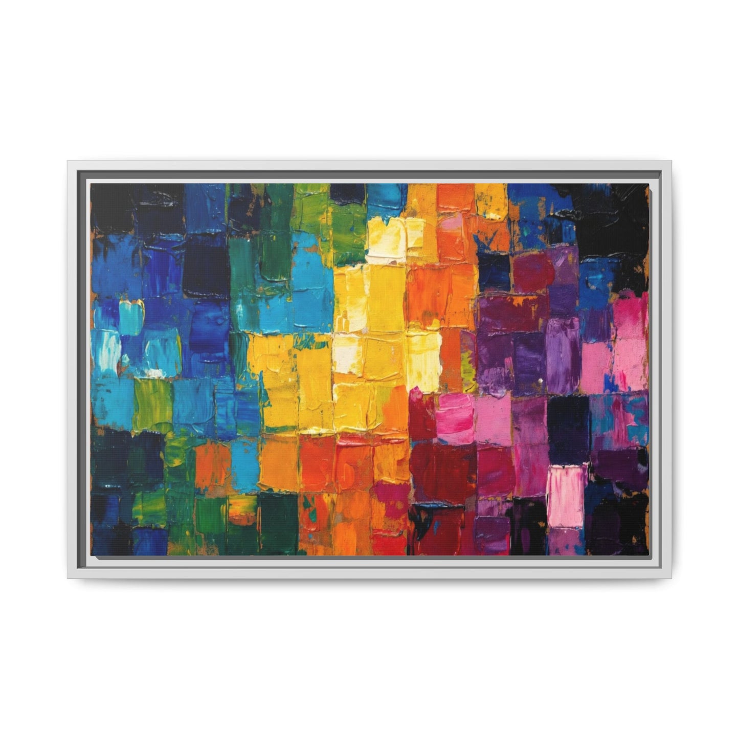 Abstract Rainbow Mosaic Framed Canvas Print — Colorful Modern Wall Art