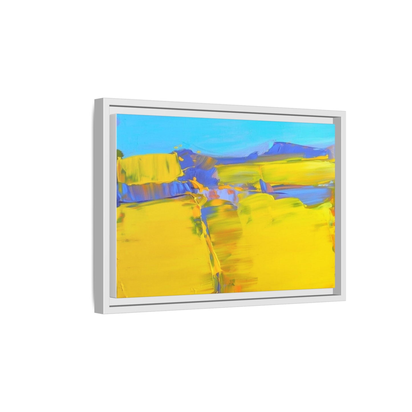 Framed Matte Canvas  Vibrant Yellow Blue Abstract Landscape Art
