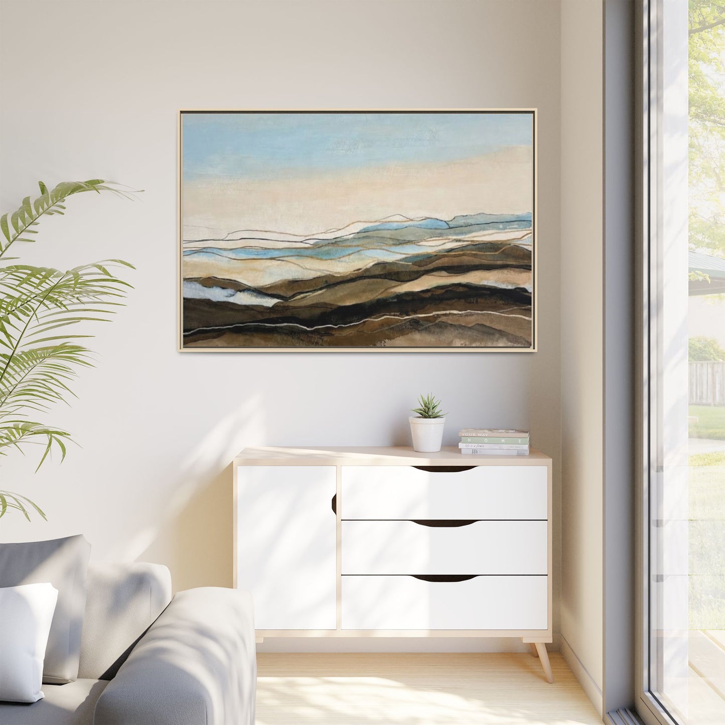 Framed Matte Canvas Print — Abstract Coastal Landscape Wall Art
