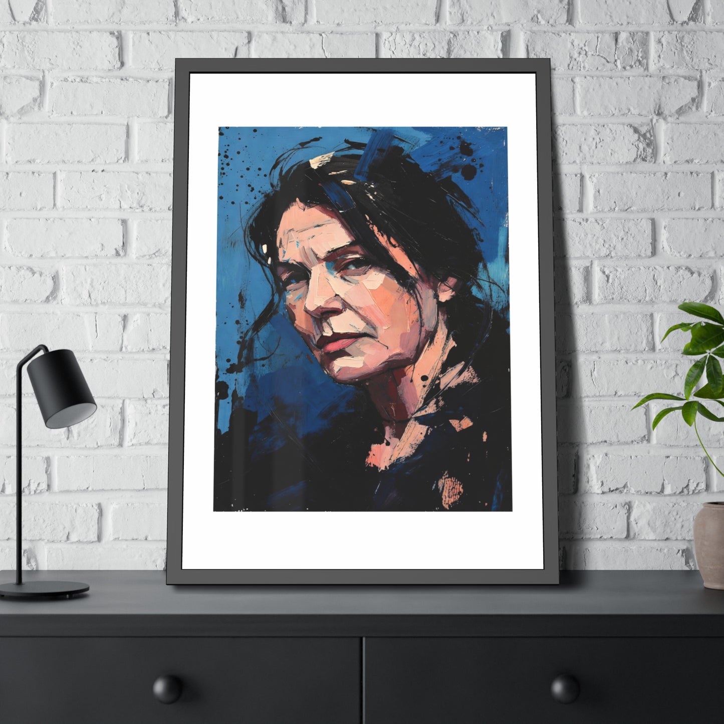 Framed Women in Blue Paper Posters