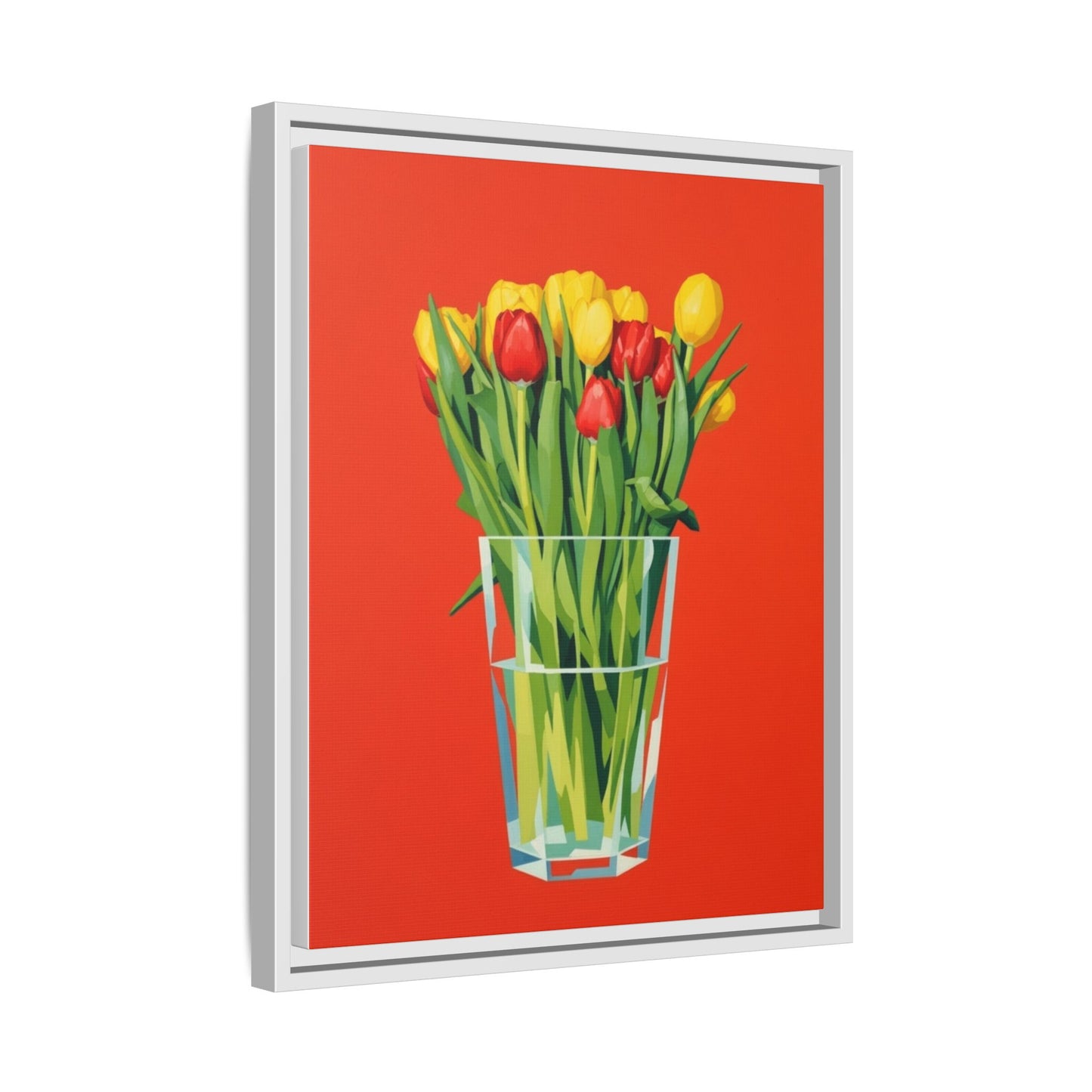 Framed Tulip Bouquet Matte Canvas Art — Vibrant Red Floral Wall Print