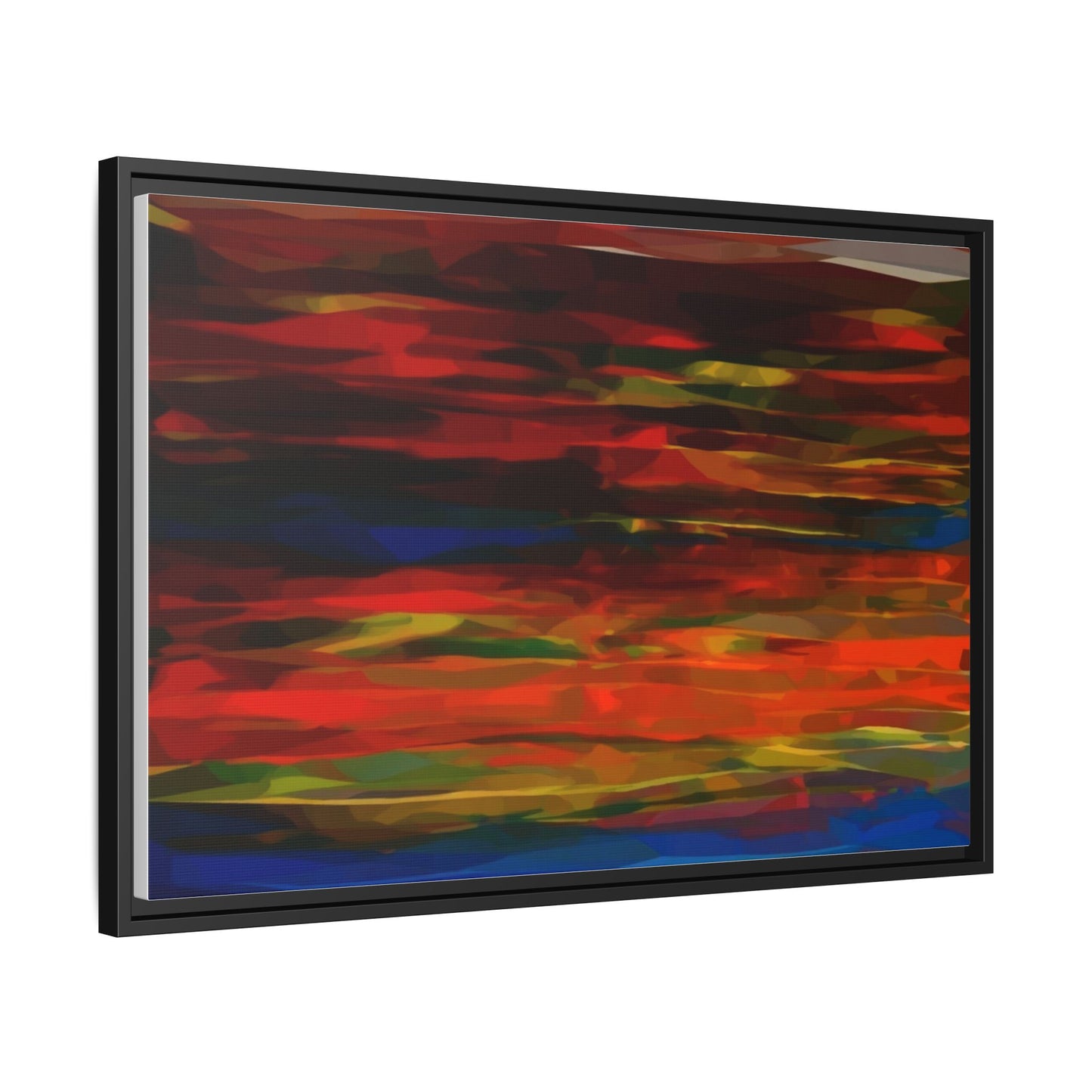 Abstract Multi-Color Matte Canvas Framed Wall Art — Bold Red & Blue Modern Painting