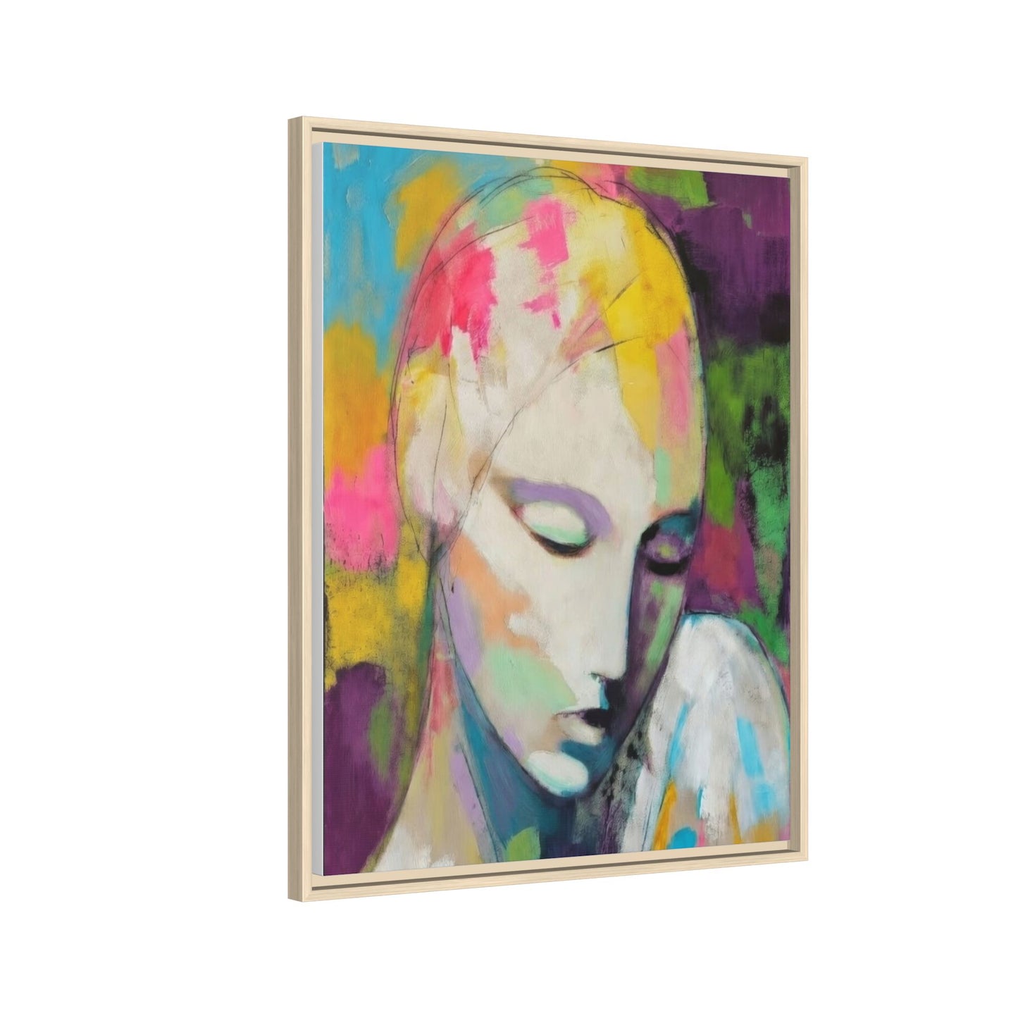 Framed Matte Canvas Art - Colorful Abstract Portrait