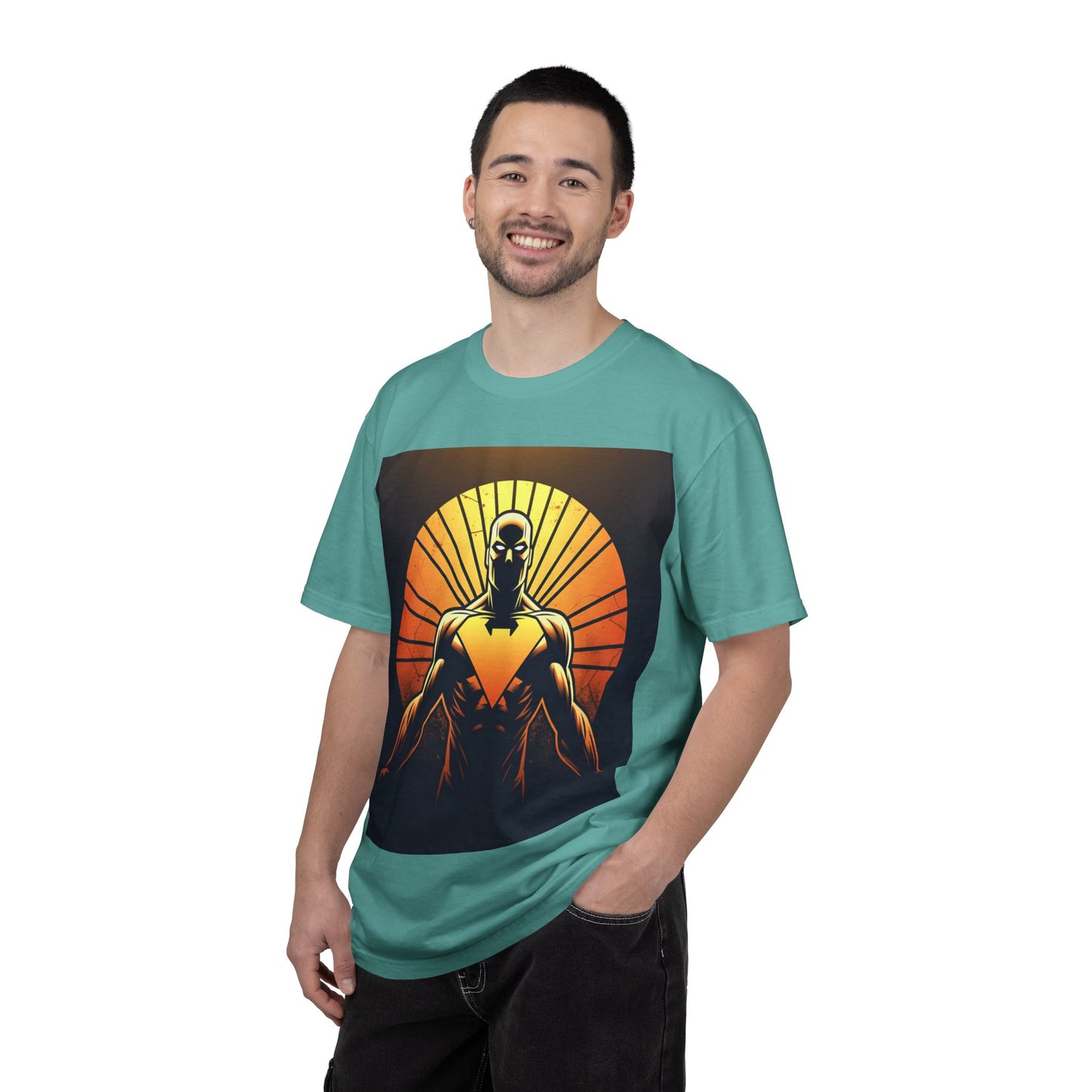 Superhero Sunrise T-Shirt — Bold Chest Emblem Graphic